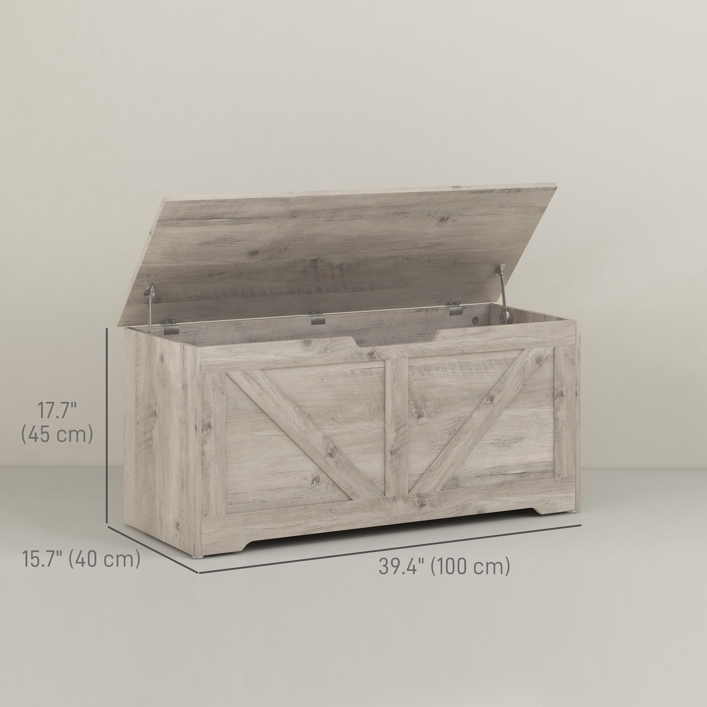 HOMCOM 39.4 Inches Storage Chest, Storage Trunk with 2 Safety Hinges, Wooden Box for Living Room, Black Wood Grain