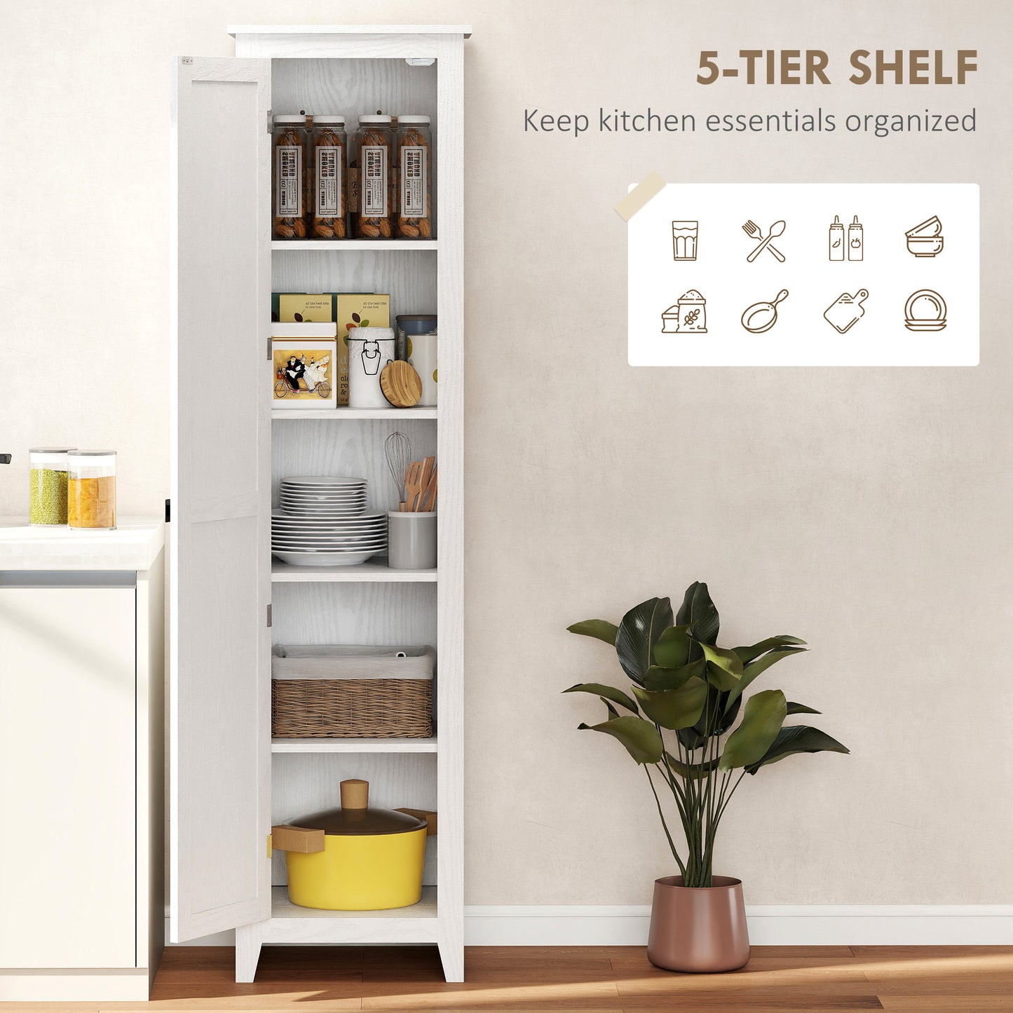 HOMCOM 48" Farmhouse Kitchen Pantry Storage Cabinet with Barn Door, Kitchen Pantry Cabinet with Adjustable Shelves, Natural