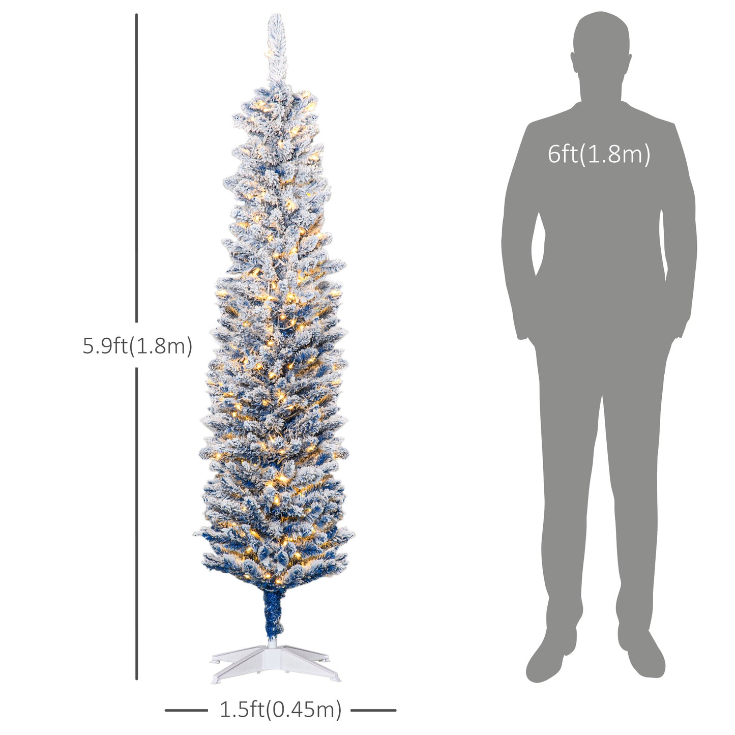 HOMCOM 6' Flocked Christmas Trees, Pencil Prelit Artificial Christmas Tree with Snow Branches, Pink