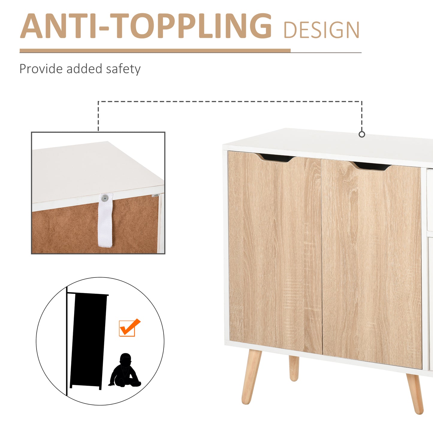 HOMCOM 35" Sideboard Storage Cabinet with Drawer, White and Grey