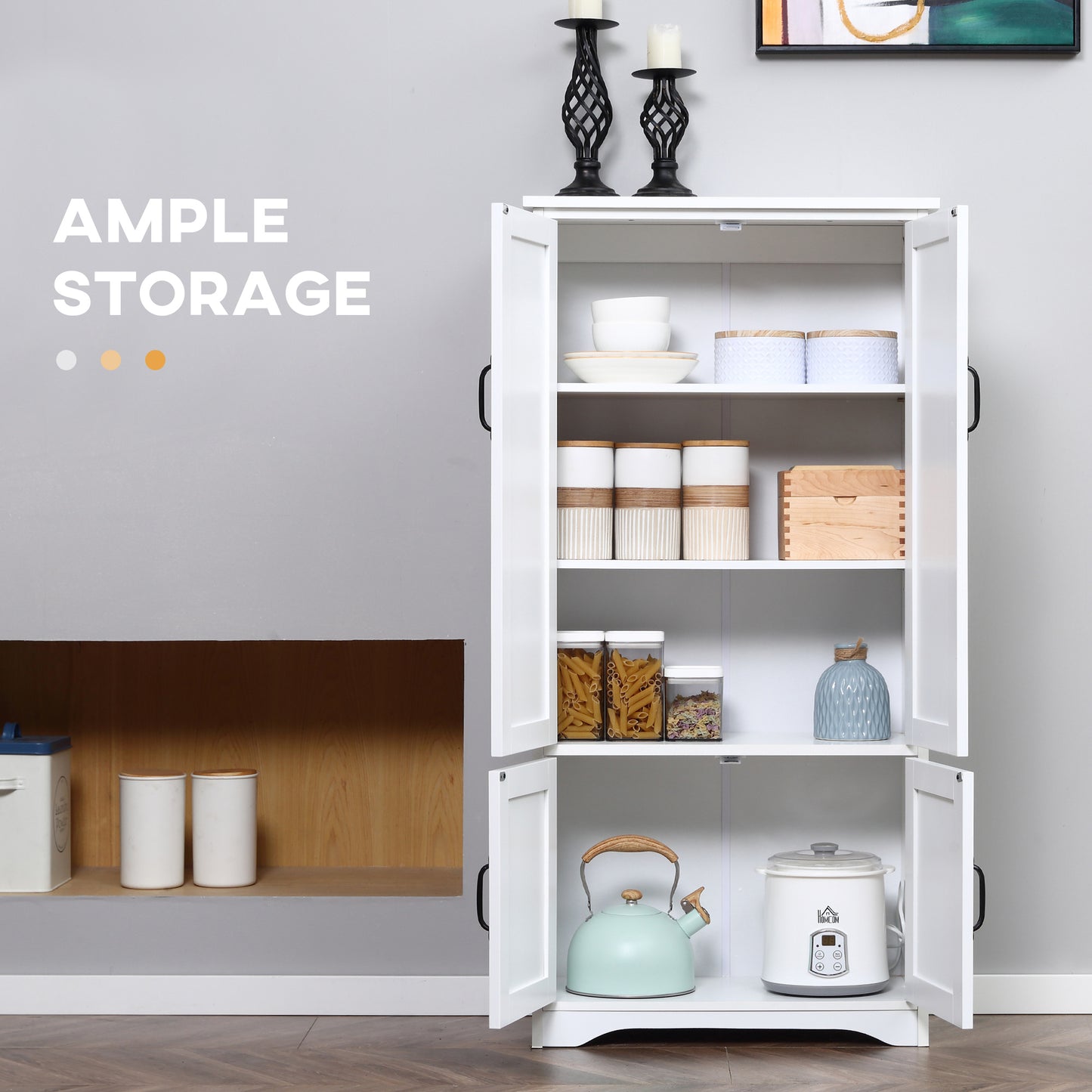 HOMCOM 48" 4-Door Storage Cabinet Multi-Storey Large Space Pantry with Adjustable Shelves Black