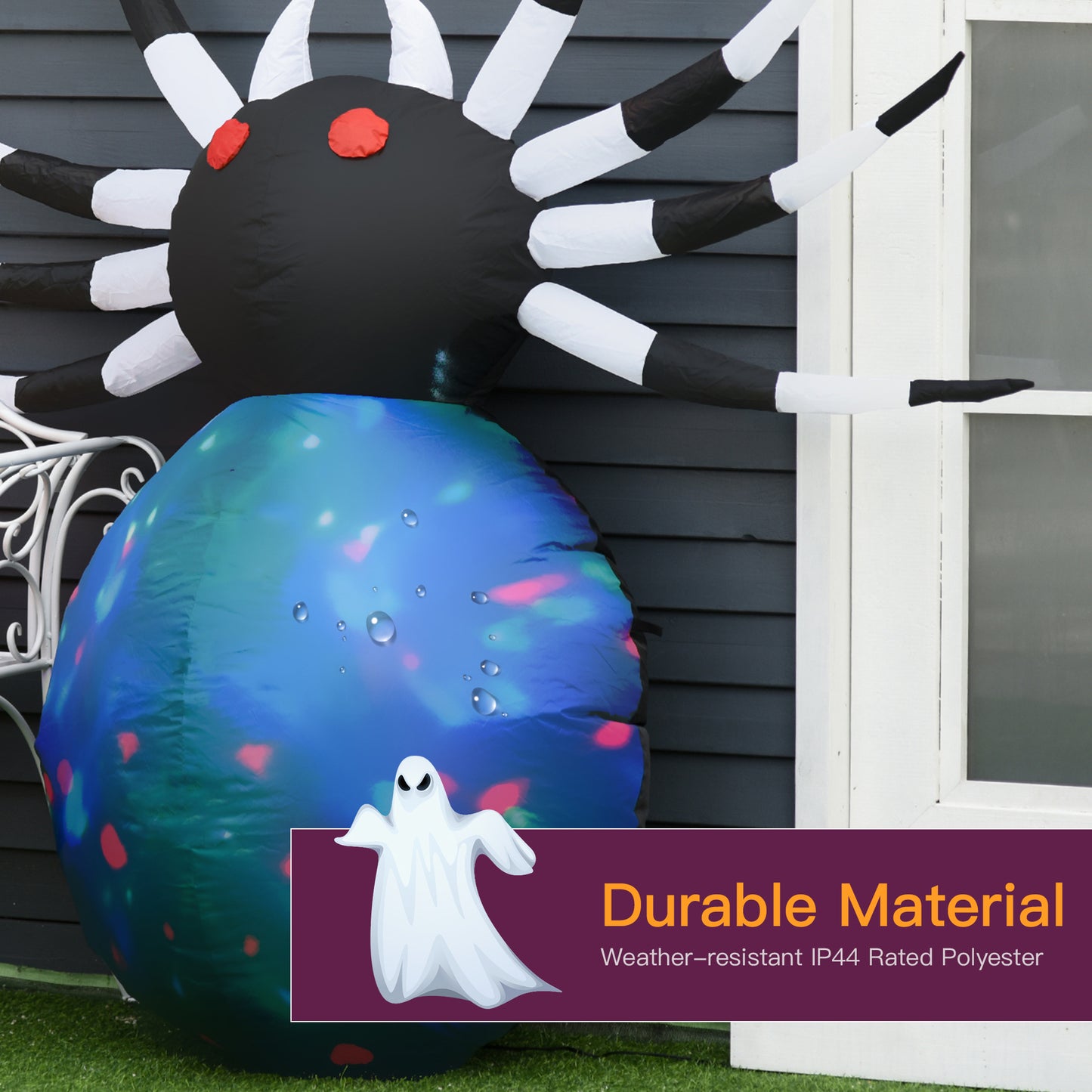 HOMCOM 5Ft Long Halloween Giant Scary Spider LED Lighted Airblown Inflatable Lawn Decoration Holiday Season Garden Decor