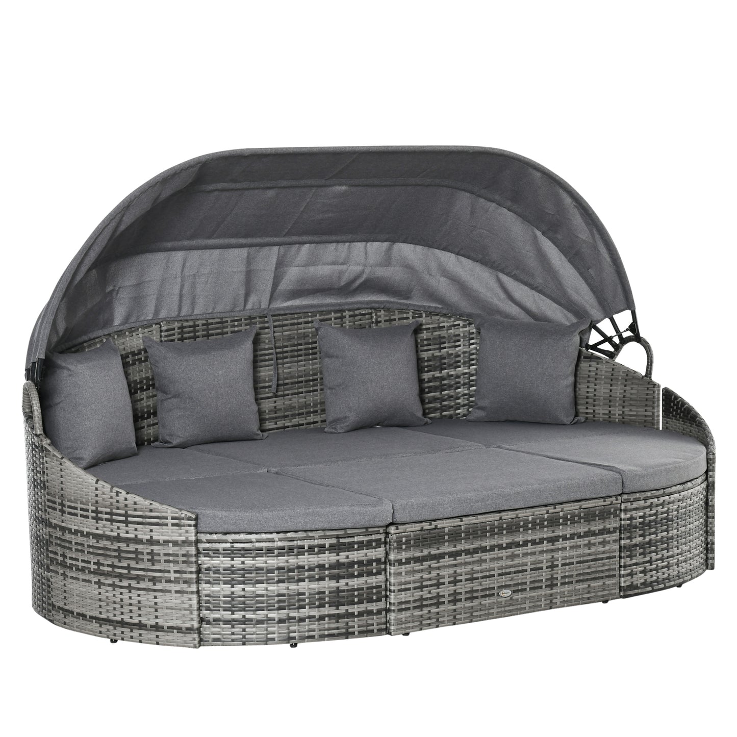 Outsunny 4 Pieces Patio PE Wicker Round Daybed, Outdoor Rattan Garden Lounge Furniture Sets, Grey