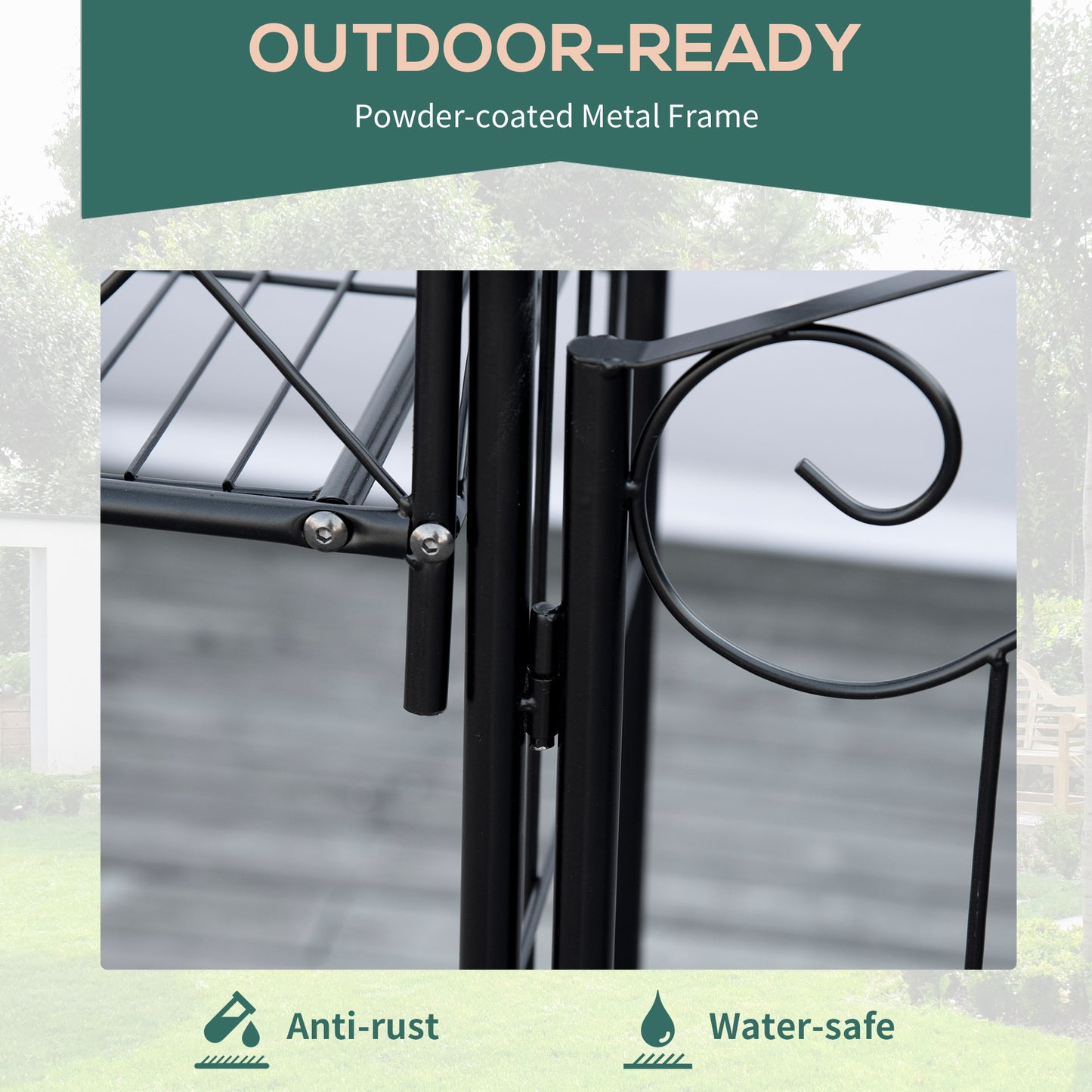Outsunny 7.2FT Metal Garden Arbor Arch with Double Doors, 2 Side Planter Baskets, Climbing Vine Frame, Black