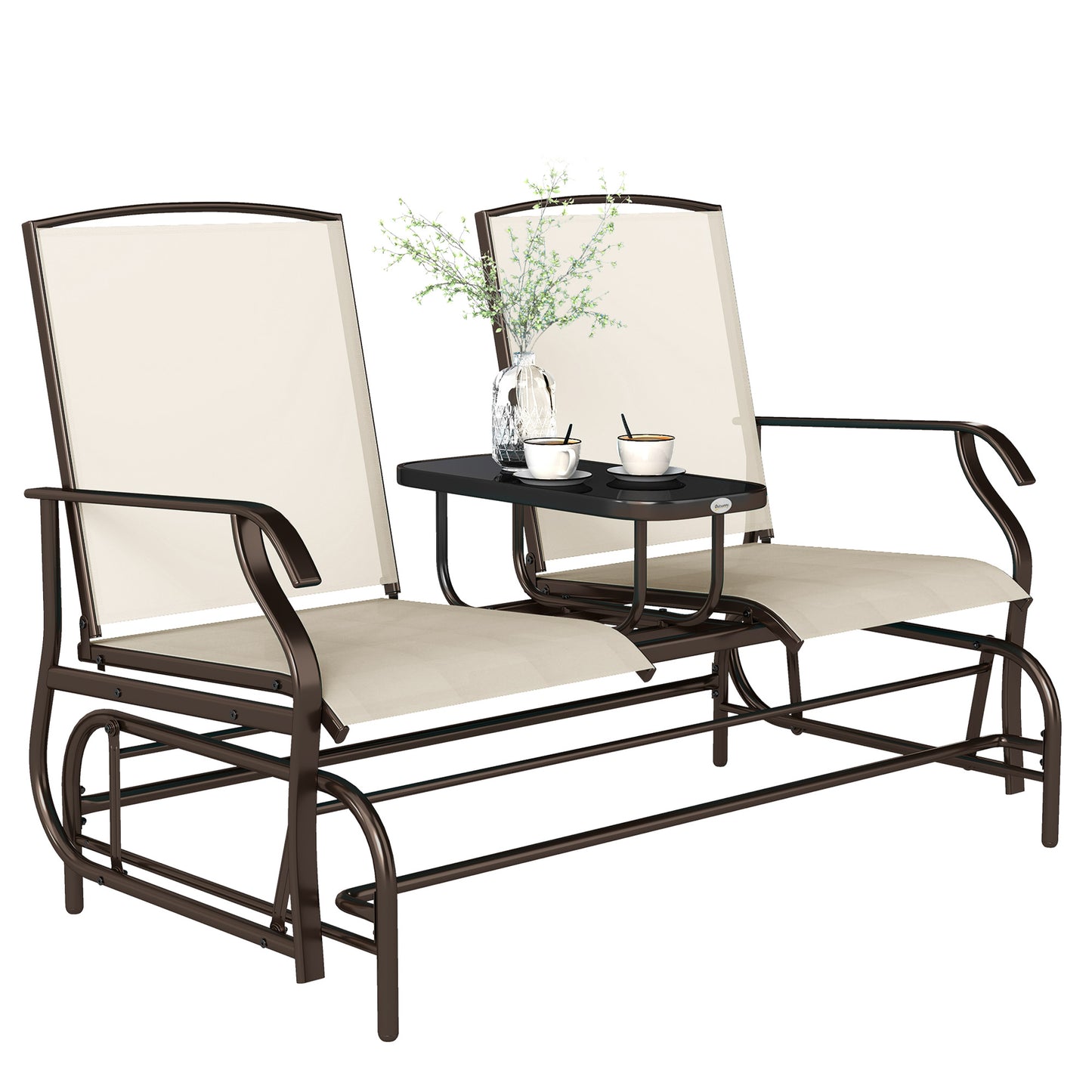 Outsunny Patio Glider Rocking Chair 2 Person Outdoor Loveseat Rocker Garden Furniture Bench, Grey
