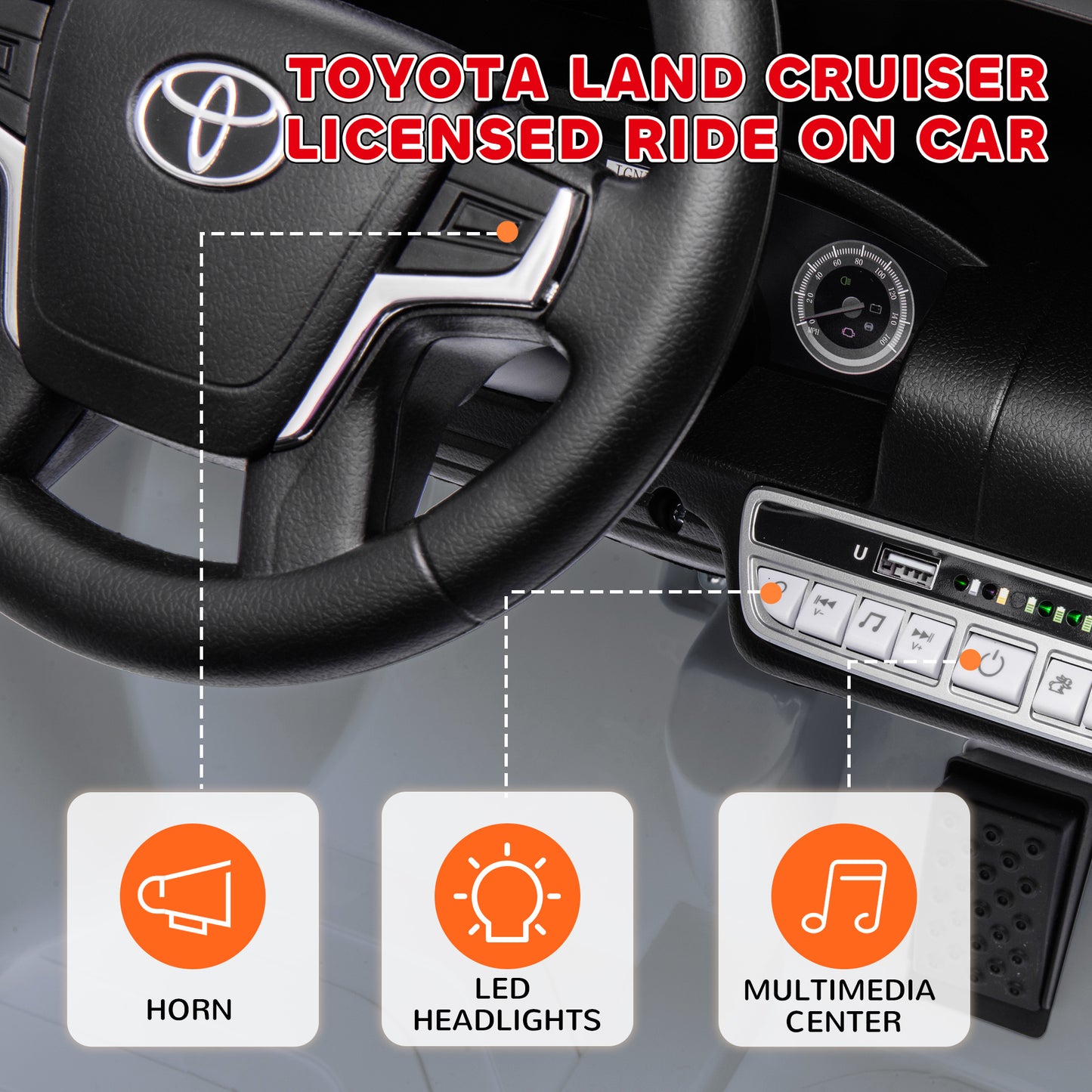 Qaba 12V Toyota LAND CRUISER Licensed Kids Car w Remote Control, Four Wheel Spring Suspension, Soft Start, LED Light, Pink
