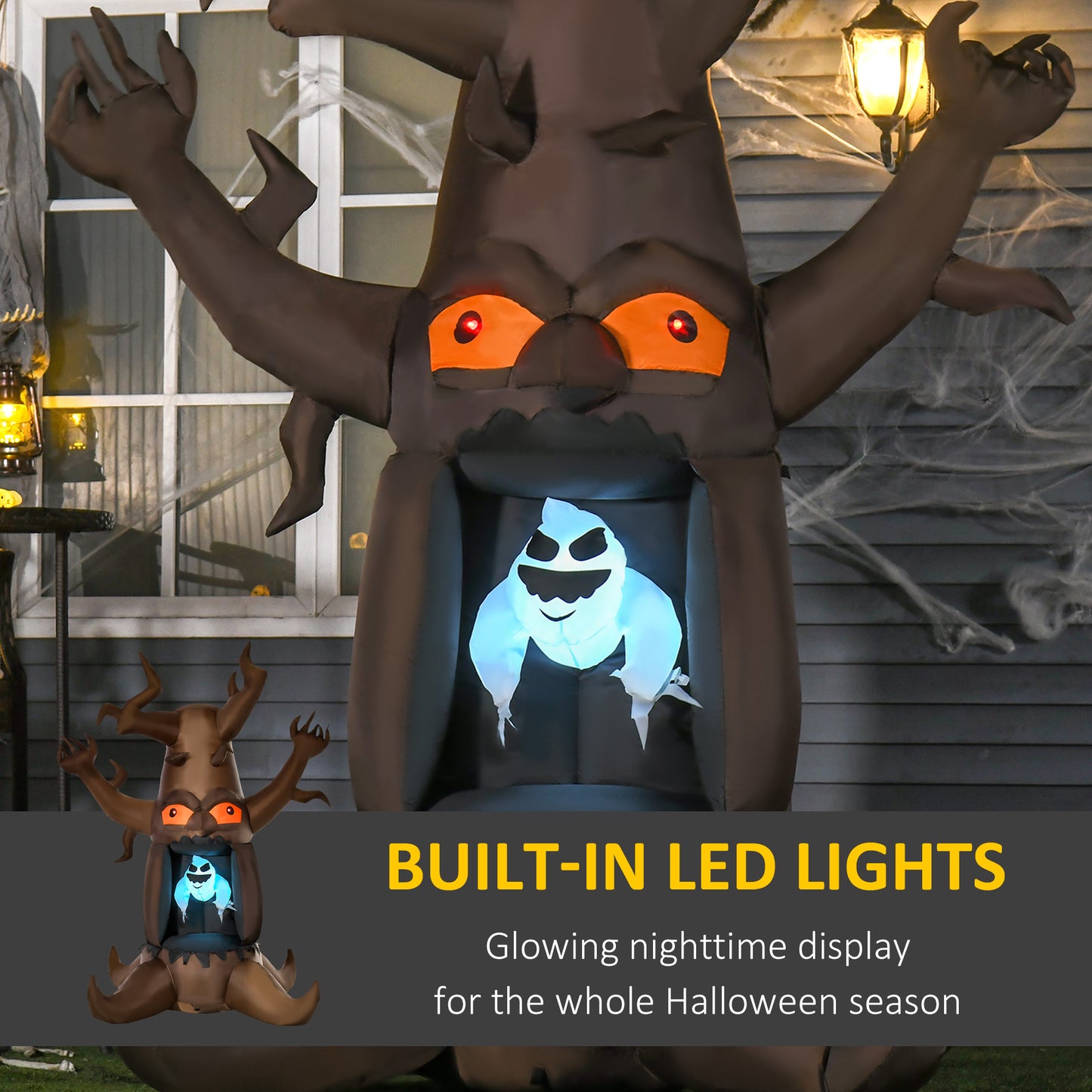 HOMCOM Inflatable Halloween Decoration Haunted Tree with Owl/Ghost/Pumpkins, Blow-Up Outdoor LED Display for Lawn, Garden, Party
