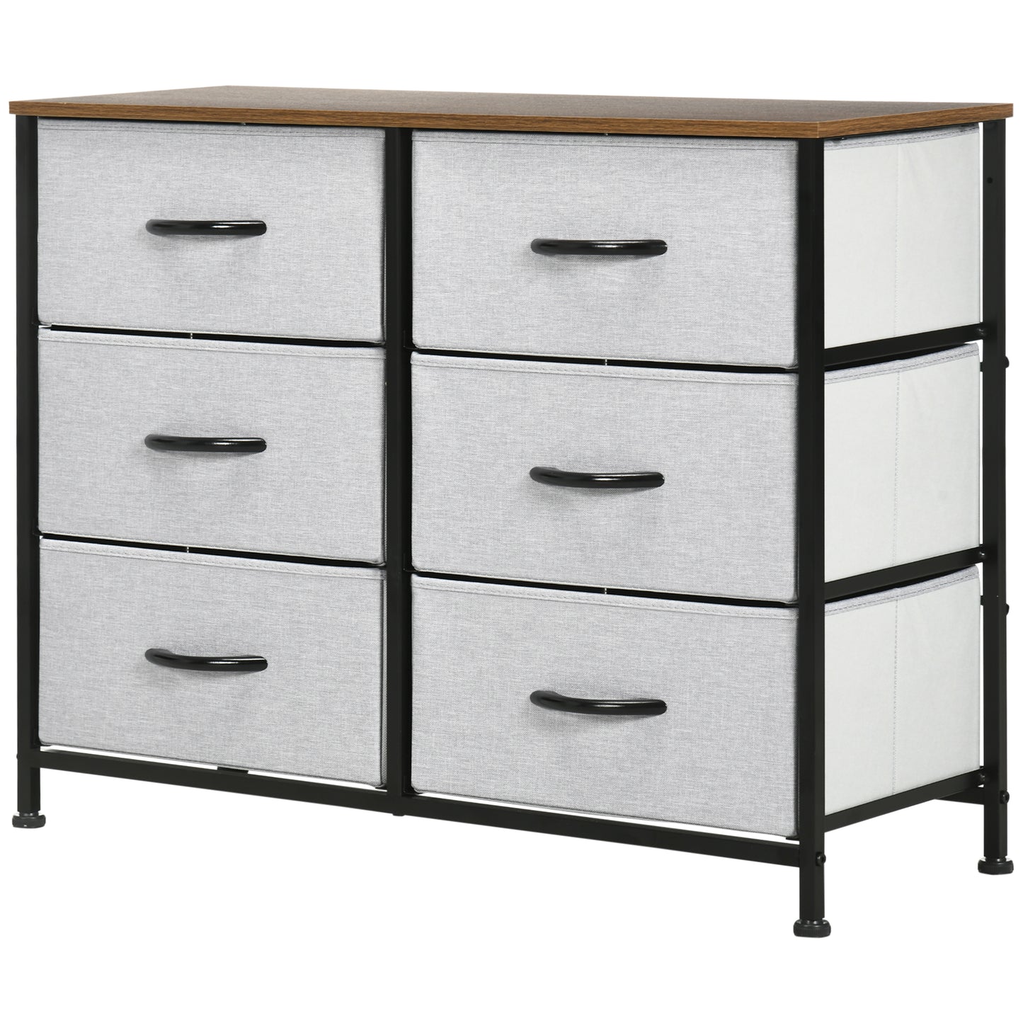 HOMCOM 6 Drawer Dresser for Bedroom, Fabric Chest of Drawers with Steel Frame, Wood Grain Top and Handles, Grey