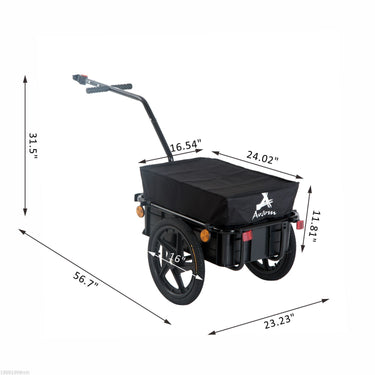 Aosom Bicycle Cargo Trailer 16 inch Air Wheel Wagon Trailer with Suitcase Large Capacity Enclosed Stroller Wagon - Black