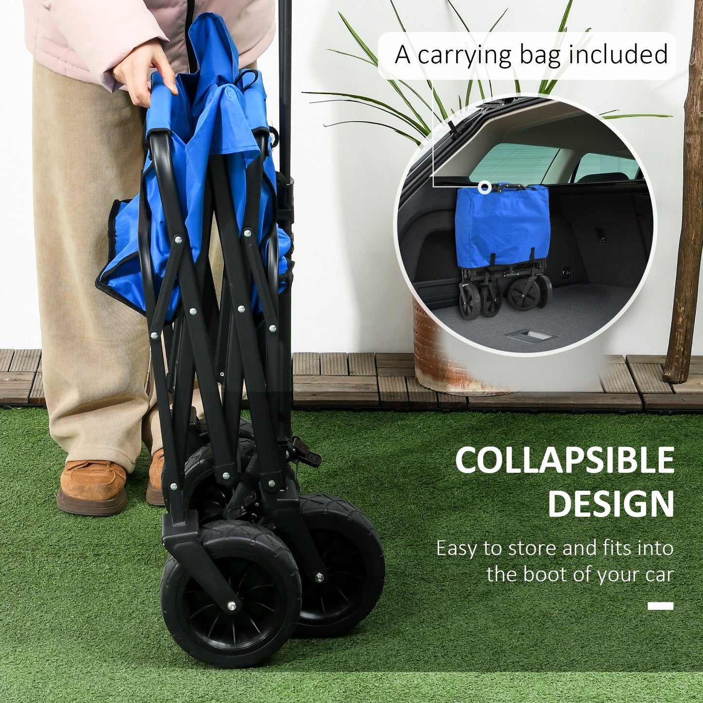Outsunny Steel Frame Folding Garden Cart, Collapsible Wagon Cart with Removable Canopy, Telescopic Handle and Carrying Bag
