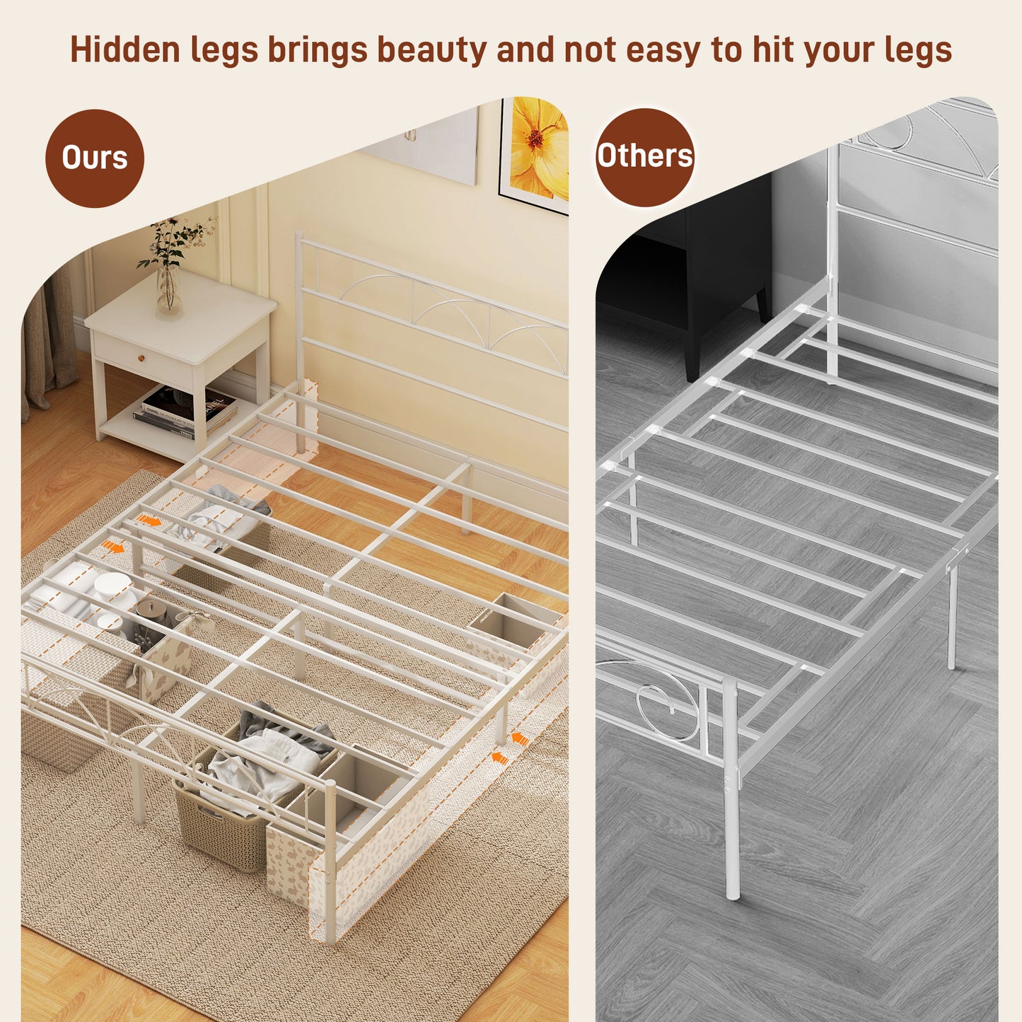 HOMCOM Metal Full Platform Bed Frame with Headboard, Steel Slat Support, Underbed Storage, No Box Spring Needed, Easy Assembly