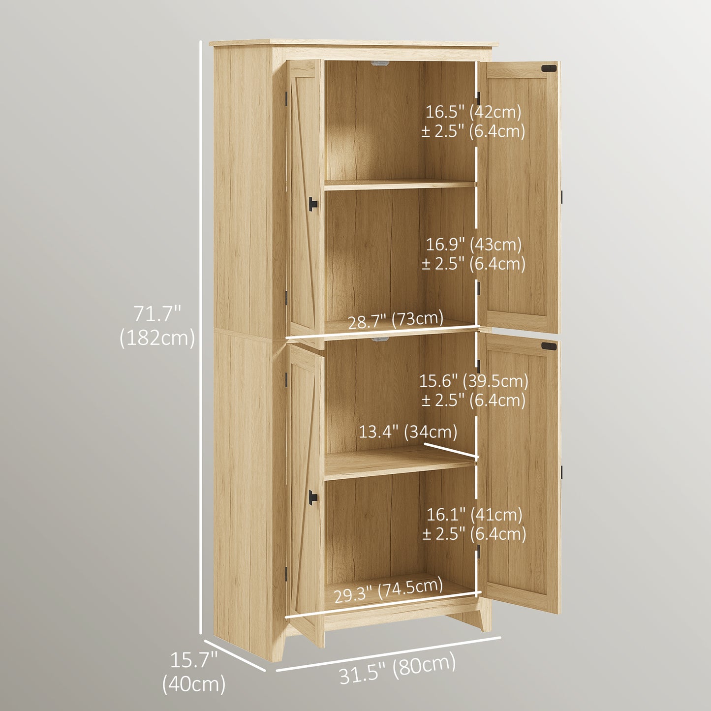 HOMCOM 72" Freestanding Storage Cabinet, Kitchen Pantry Cabinet with Doors and Shelves for Dining Room, White