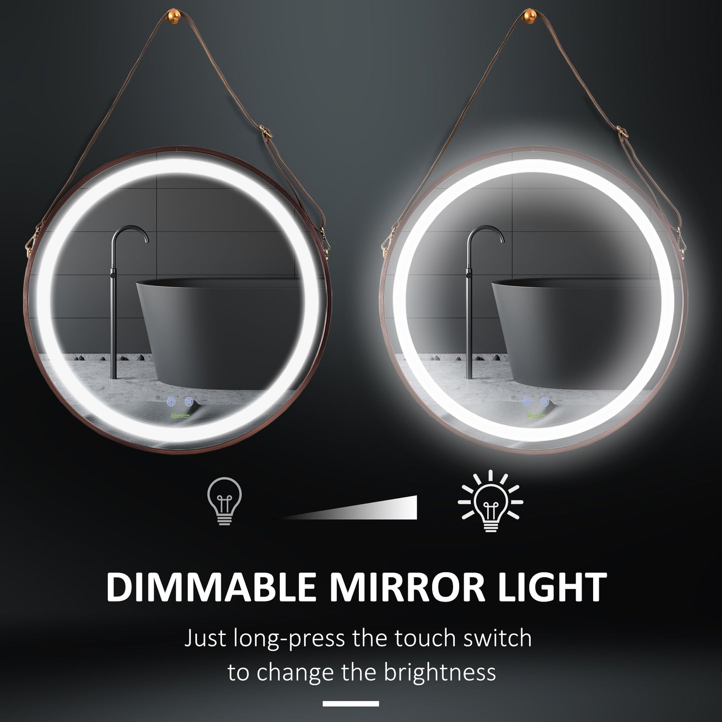 kleankin 24'' Round Led Bathroom Mirror, Dimmable Anti Fog Wall-Mounted Mirror with 3 Temperature Colors, Plug-in, Rose Gold
