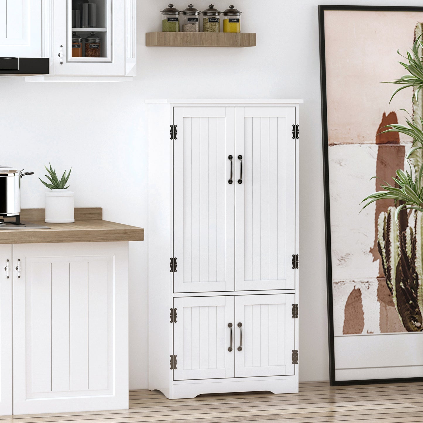 HOMCOM 48" 4-Door Storage Cabinet Multi-Storey Large Space Pantry with Adjustable Shelves Black