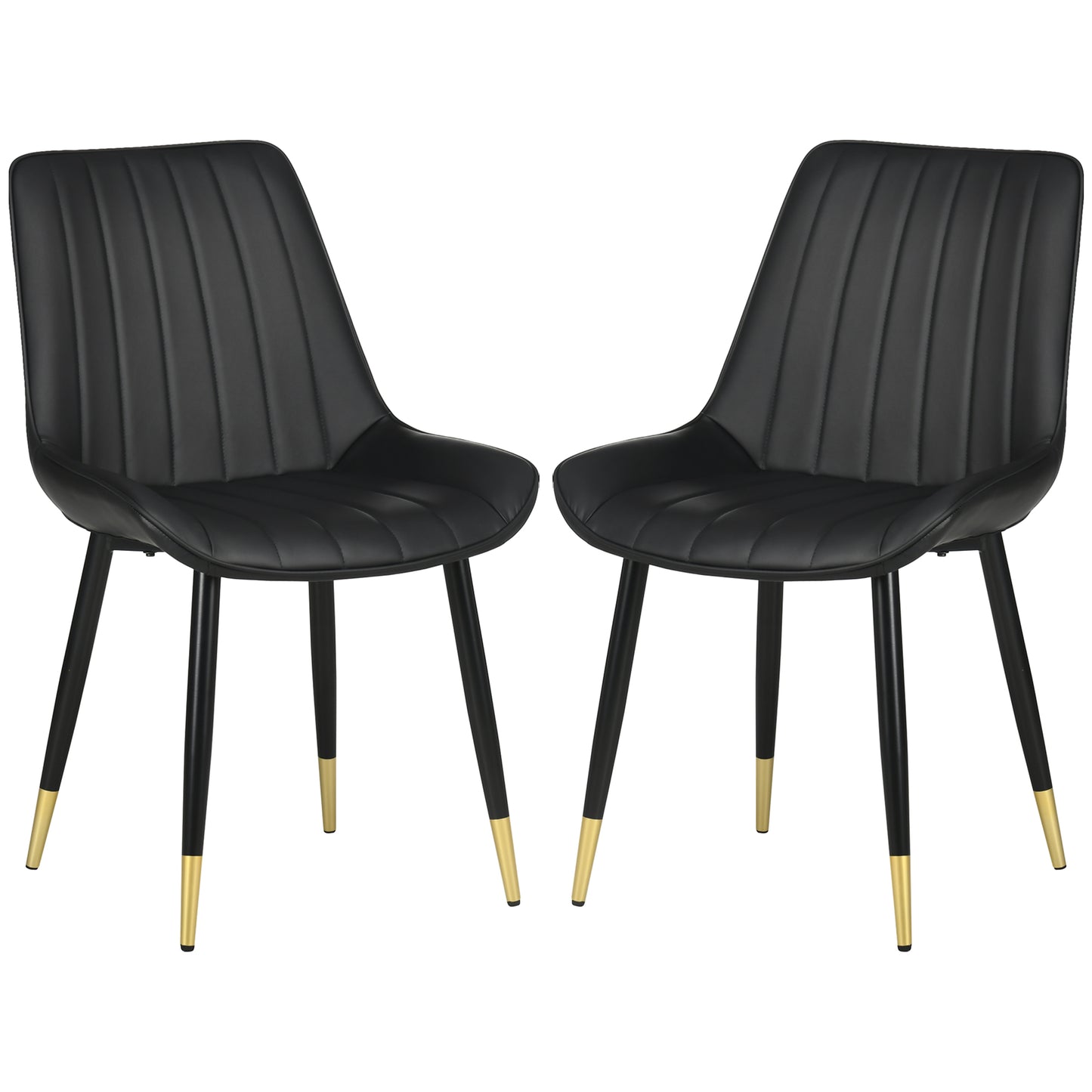 HOMCOM Dining Chairs Set of 2, Modern Kitchen Chair with PU Leather Upholstery and Steel Legs for Living Room, Bedroom, Black