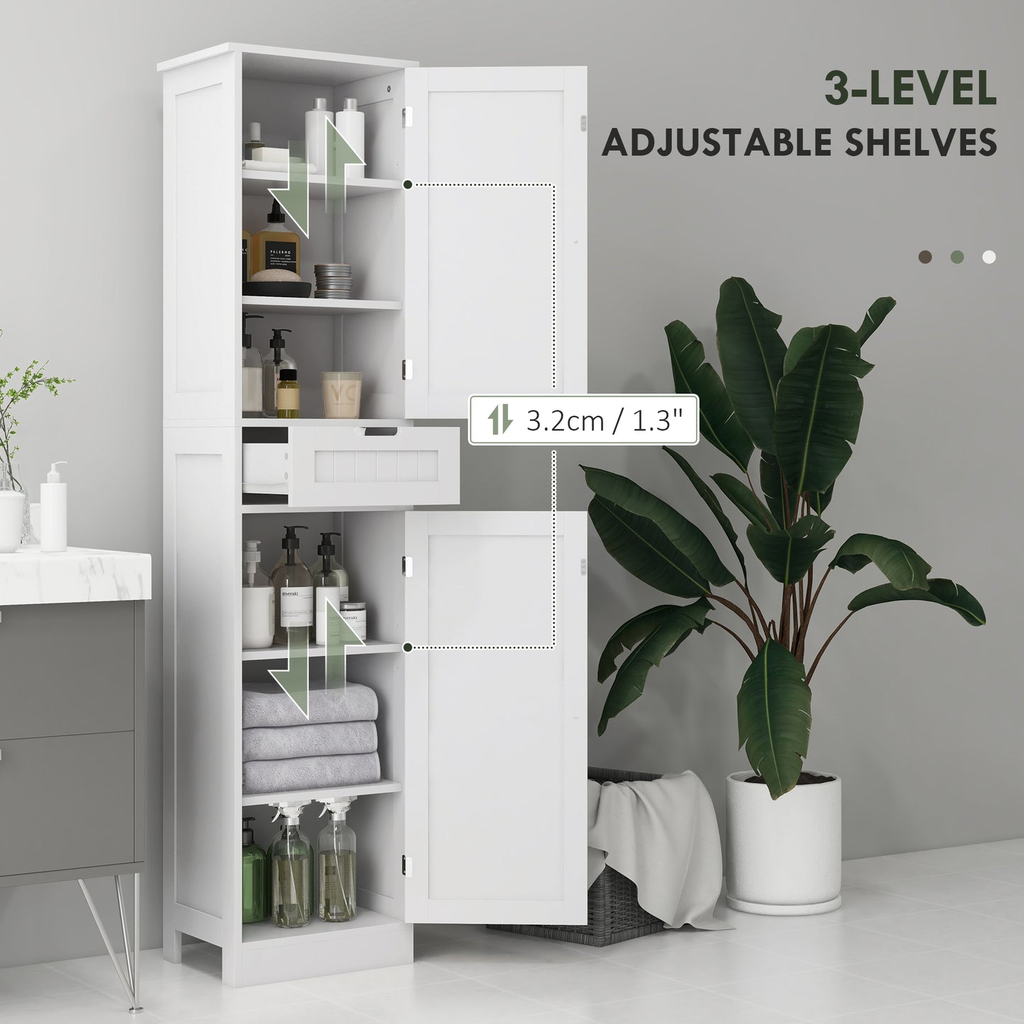 HOMCOM Freestanding Bathroom Cabinet with Drawer and 2 Doors, Tall Bathroom Cupboard for Kitchen, Study, Living Room