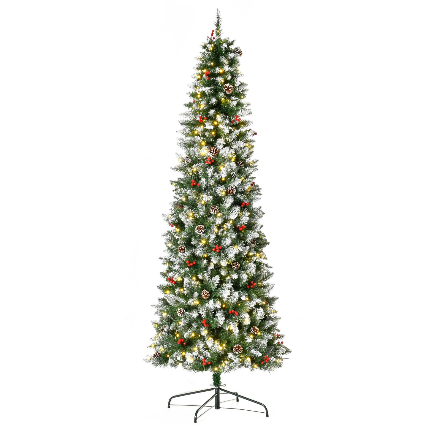 HOMCOM 7.5ft Artificial Christmas Tree, Flocked Christmas Tree with Pine Cones, 1119 Branch Tips and Metal Base, Green