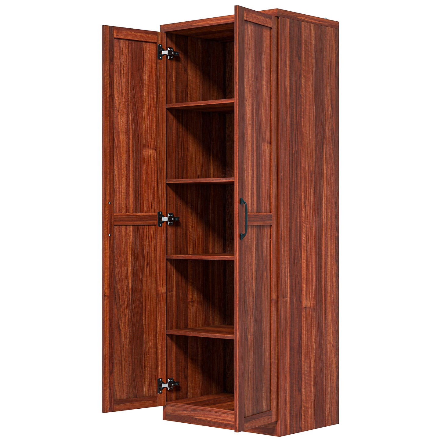 HOMCOM 63" Kitchen Storage Cabinet, 5-tier Pantry Cabinet with Doors and Adjustable Shelves for Dining Room, Distressed White