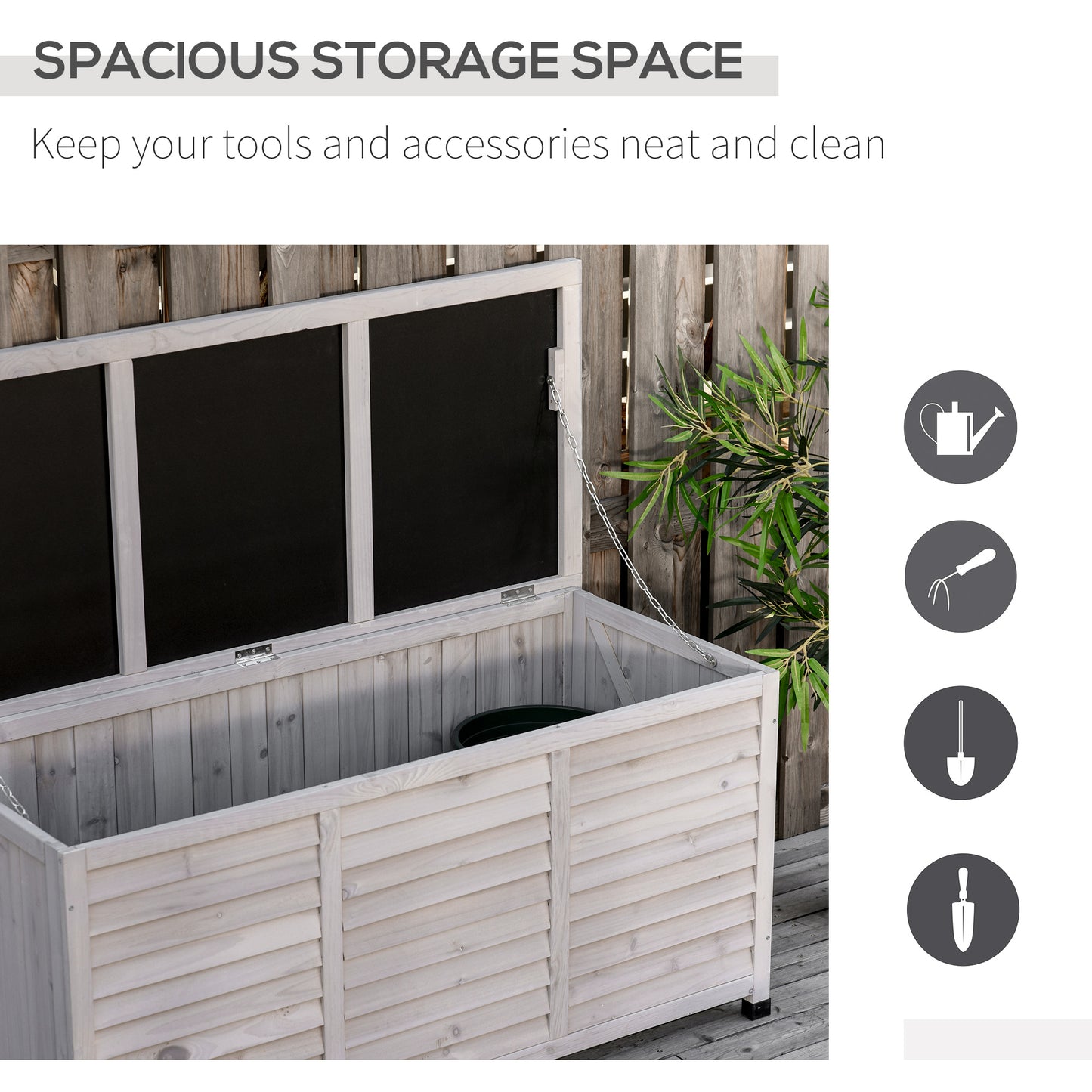 Outsunny 75 Gallon Wooden Storage Box patio Deck Box Bench, Garden Backyard Outdoor Storage Container with Aerating Gap & Weather-Fighting Finish, White