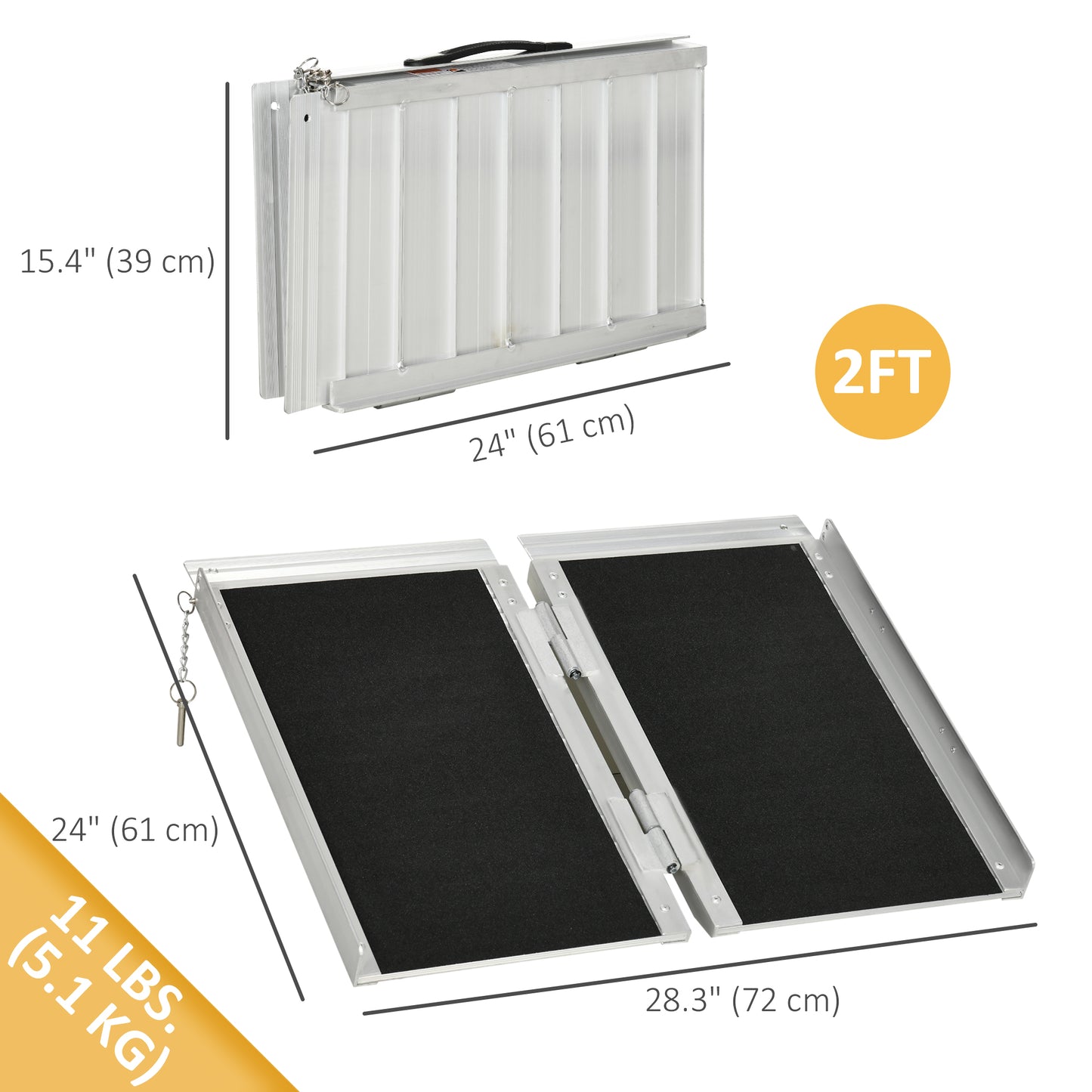 HOMCOM 2ft Wheelchair Ramp Scooter Mobility Non-Skid Layering Portable Foldable Aluminium