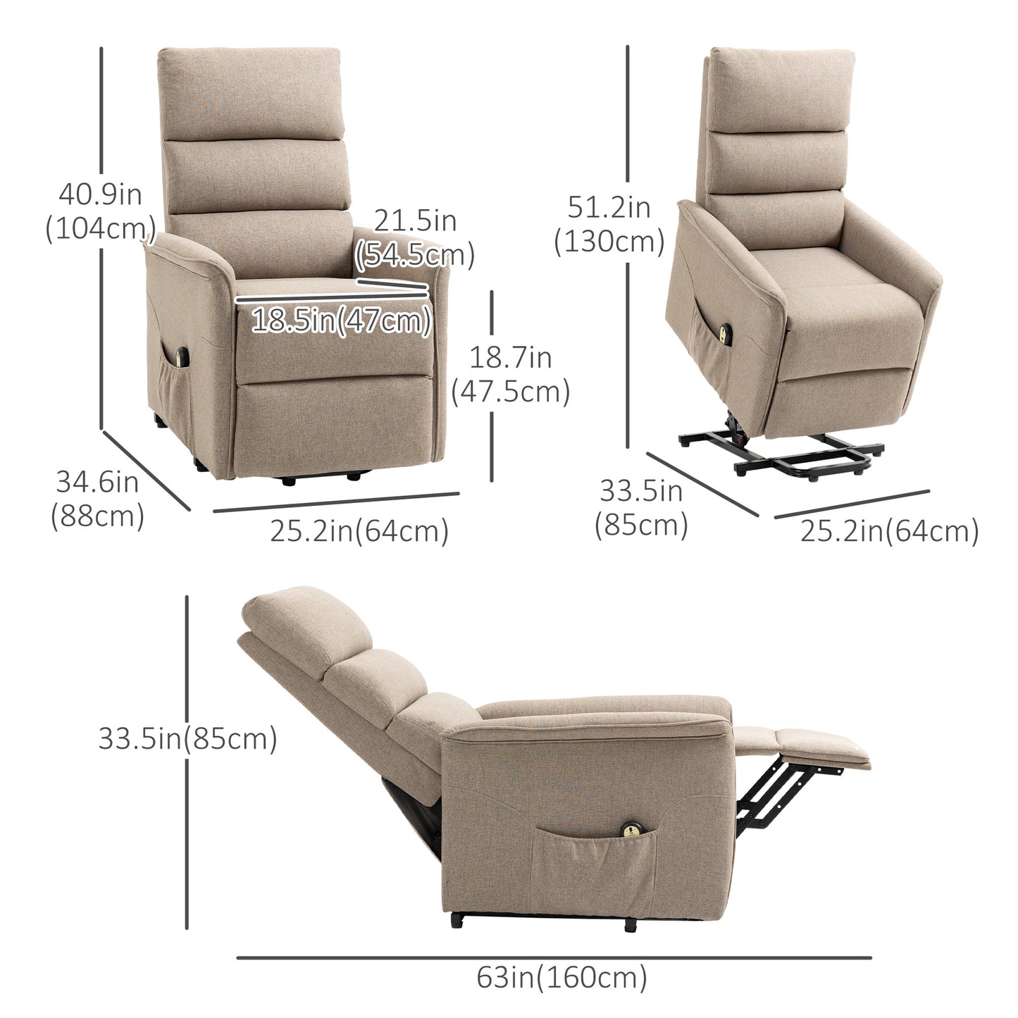 HOMCOM Lift Chair for Elderly, Power Chair Recliner with Remote Control, Side Pockets for Living Room, Dark Grey