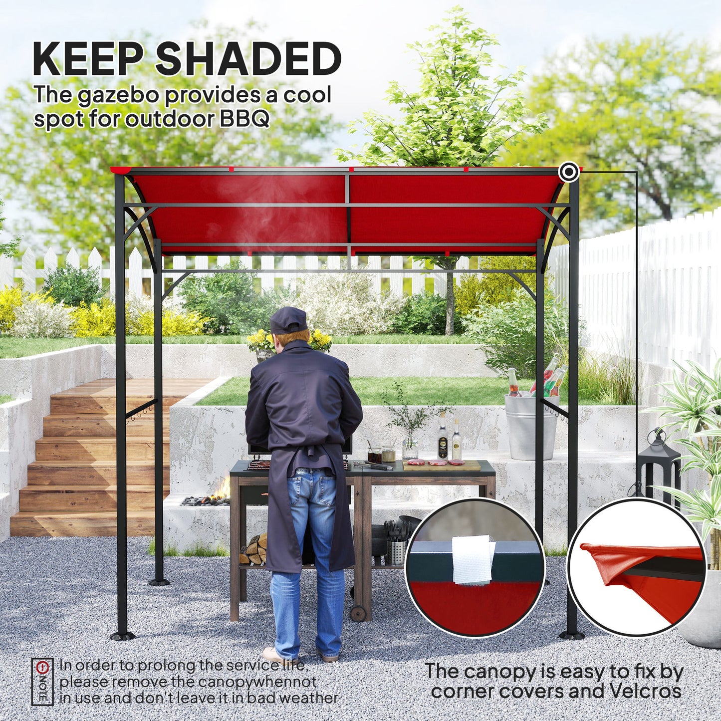 Outsunny 7' x 5' BBQ Grill Gazebo Tent, Garden Grill Canopy with Steel Frame and Hooks, Outdoor Sun Shade, Grey