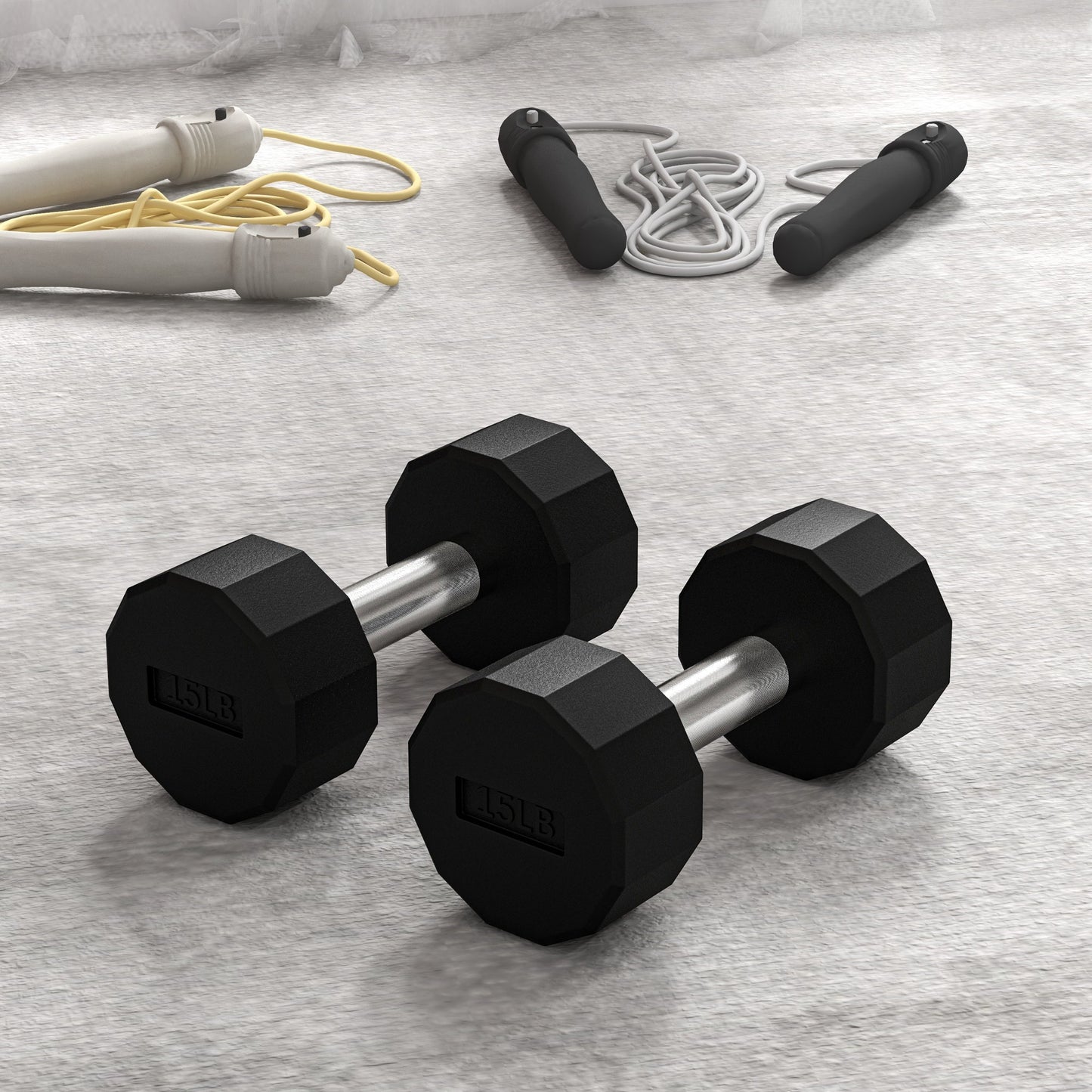 Soozier 2 x 15lbs Dumbbells Set with Non-Slip Grip, Rubber Covered Weights for Men Women Home Gym Workout