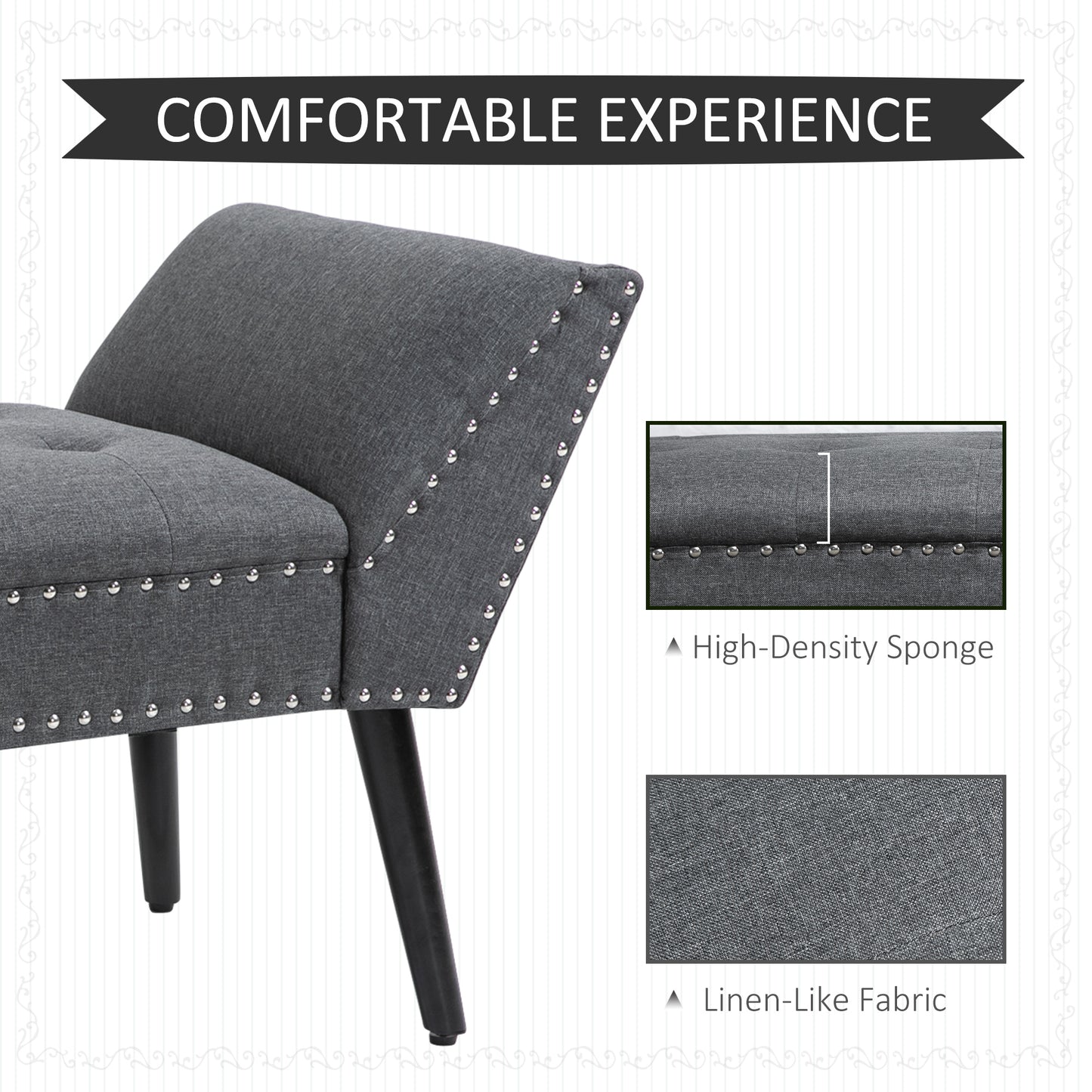 HOMCOM Modern Upholstered Bench, End of Bed Bench for Bedroom, Hallway Bench with Arms and Nailhead Trim