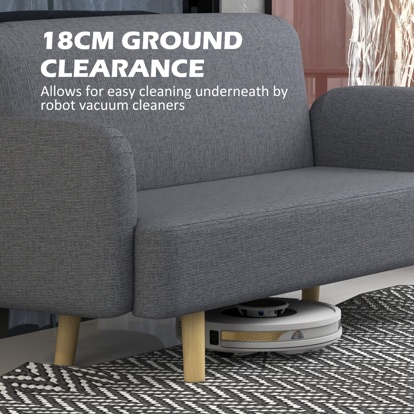 HOMCOM Velvet Feel Fabric 2 Seater Sofa, Small Sofa Loveseat with 8.3" Thick Padding and Wood Legs, Grey