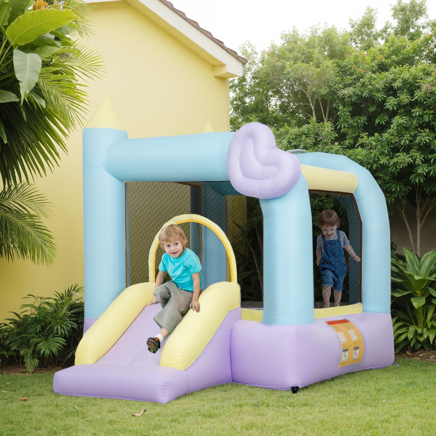 Qaba Bouncy Castle for Kids with 550W Blower, Water Slide, 2 Splash Pools, Basketball Hoop, Dart Board,12.6' x 9.5' x 5.9'