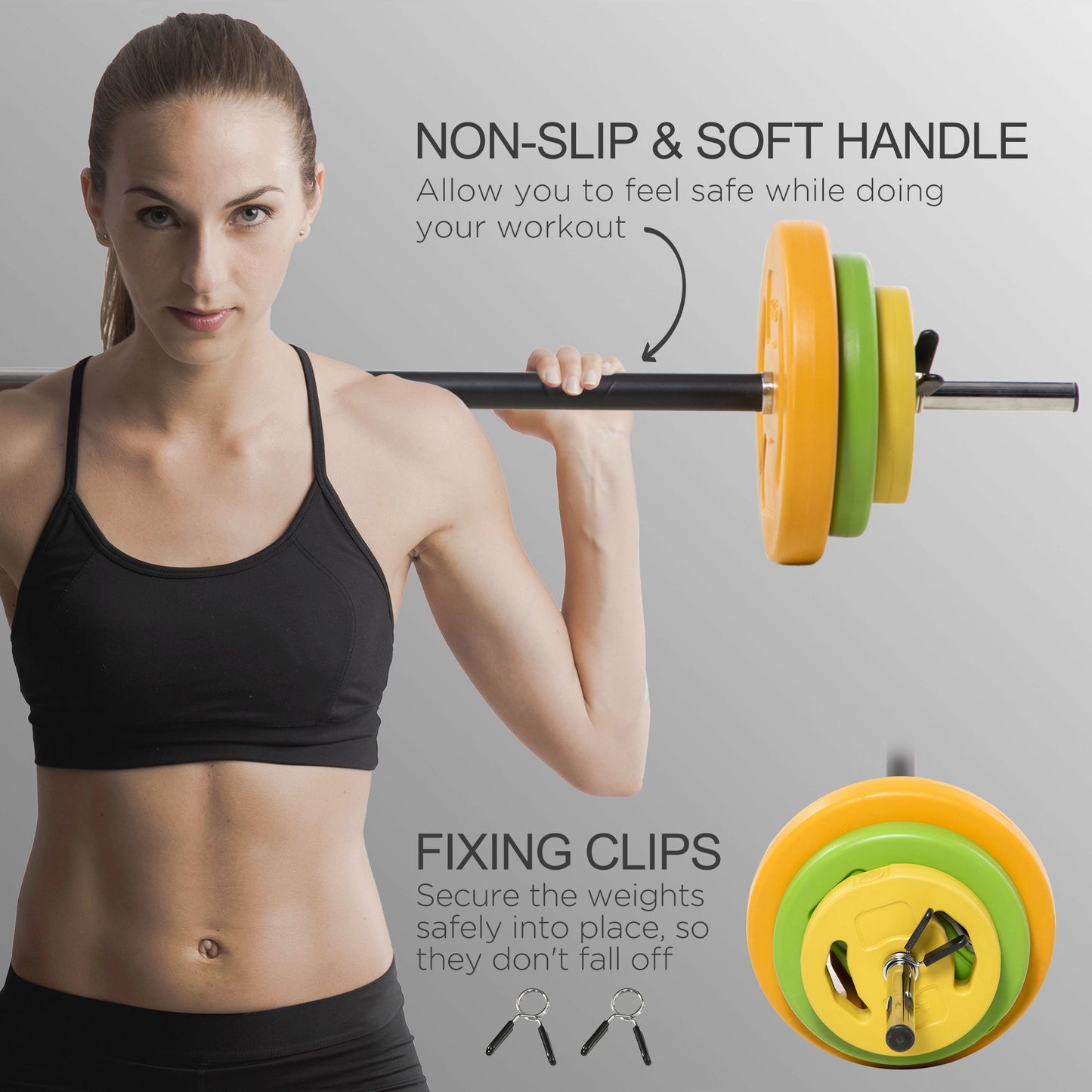 Soozier 44lbs Adjustable Barbell Weight Set with Non-slip Handle for Home Gym
