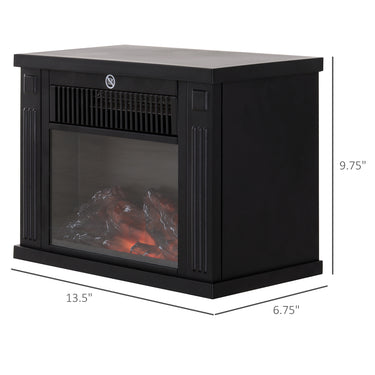 HOMCOM 14" 1000W Mini Standing Electric Fireplace Portable Heater with Overheating, Black