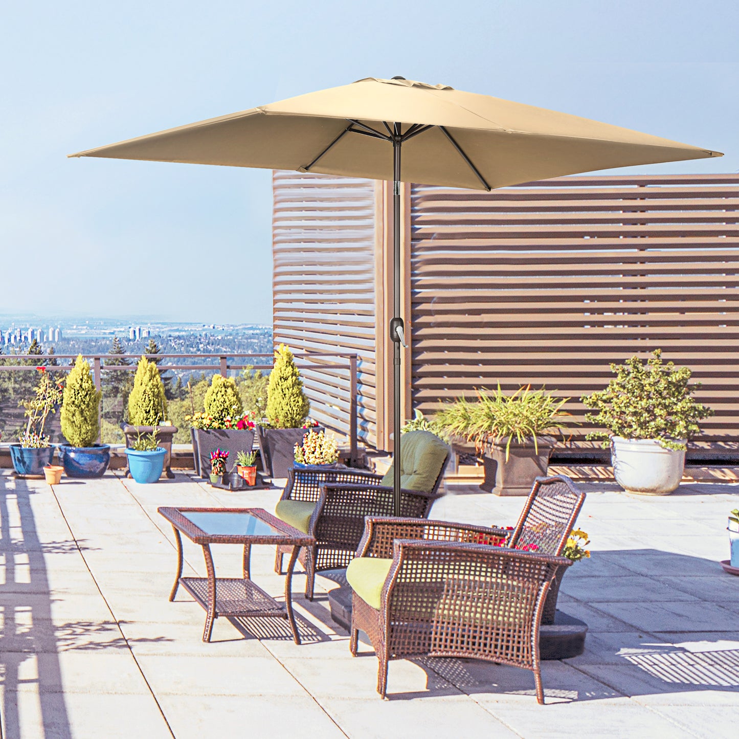 Outsunny 6.5x10ft Patio Umbrella, Rectangle Market Umbrella with Aluminum Frame and Crank Handle, Garden Parasol Outdoor Sunshade Canopy, Blue