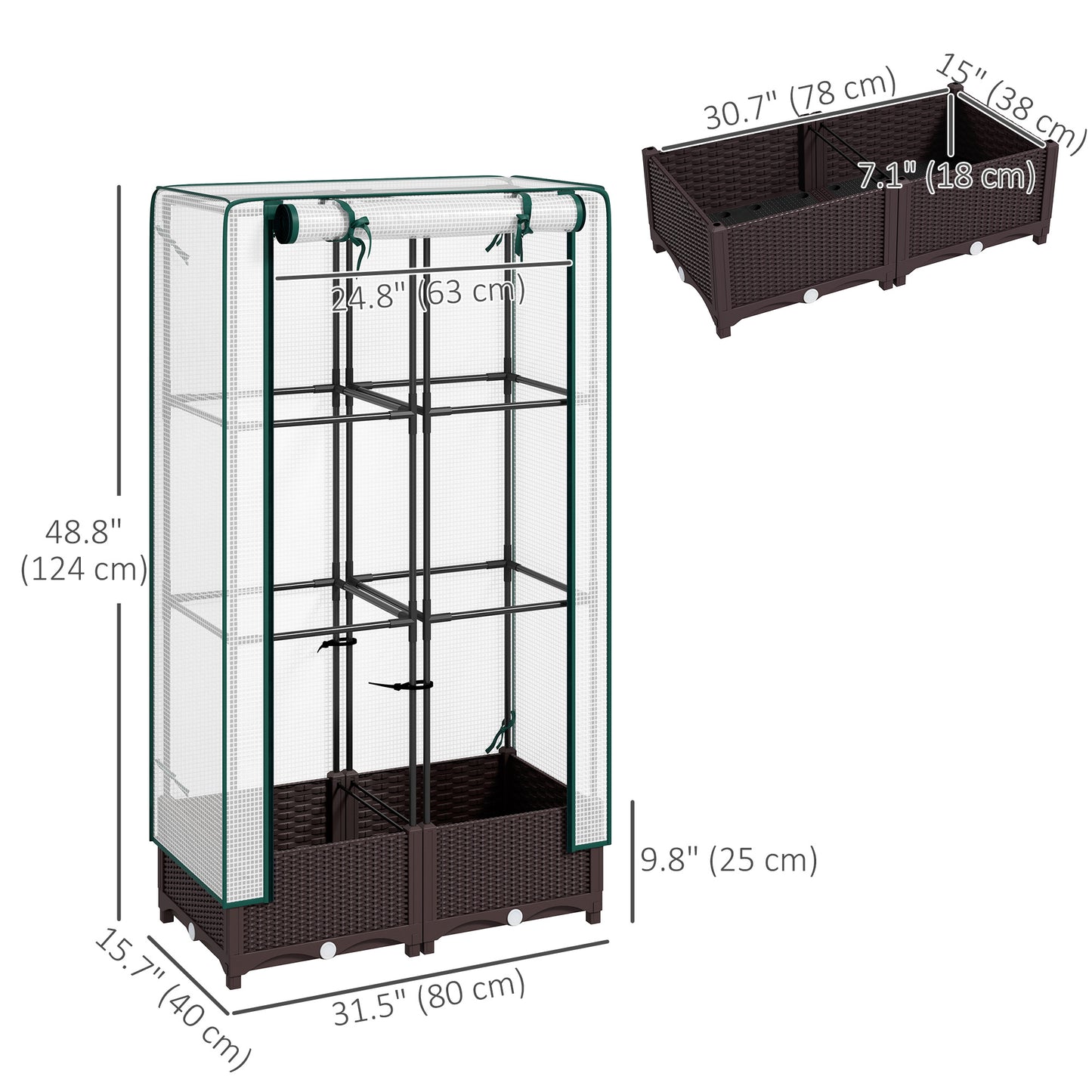 Outsunny Raised Garden Bed Kit with Trellis, Plastic Raised Flower Bed with PE Cover and Zipper Door, 47 x 16 x 50 inch