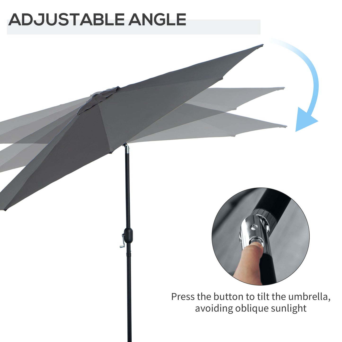 Outsunny 10' x 8' Round Market Umbrella, Patio Umbrella with Crank Handle and Tilt, Outdoor Parasol for Garden, Bench, Lawn, Grey