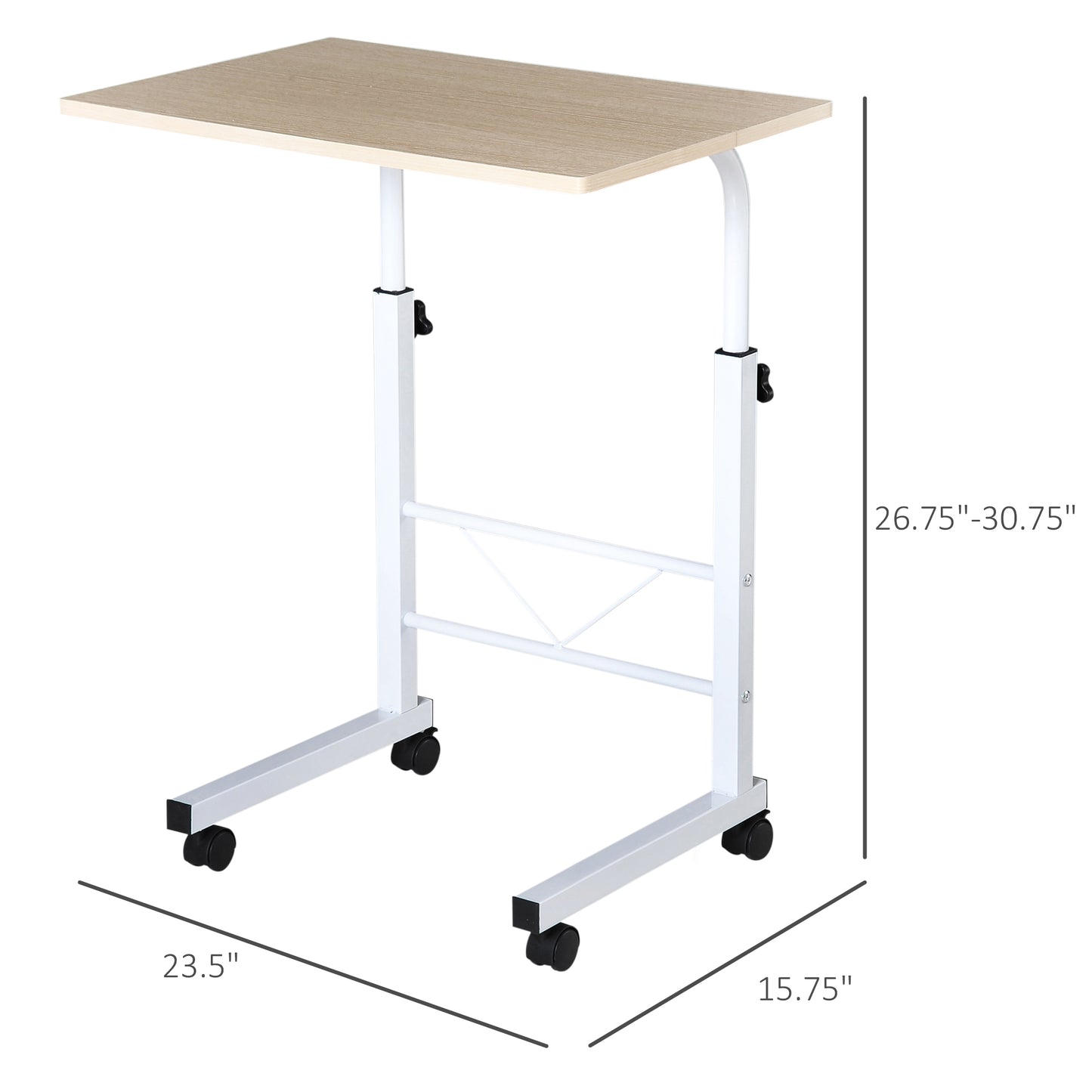 HOMCOM Mobile Standing Desk with Adjustable Height, 23.5 inch Stand Up Desk with Wheels, Natural Wood