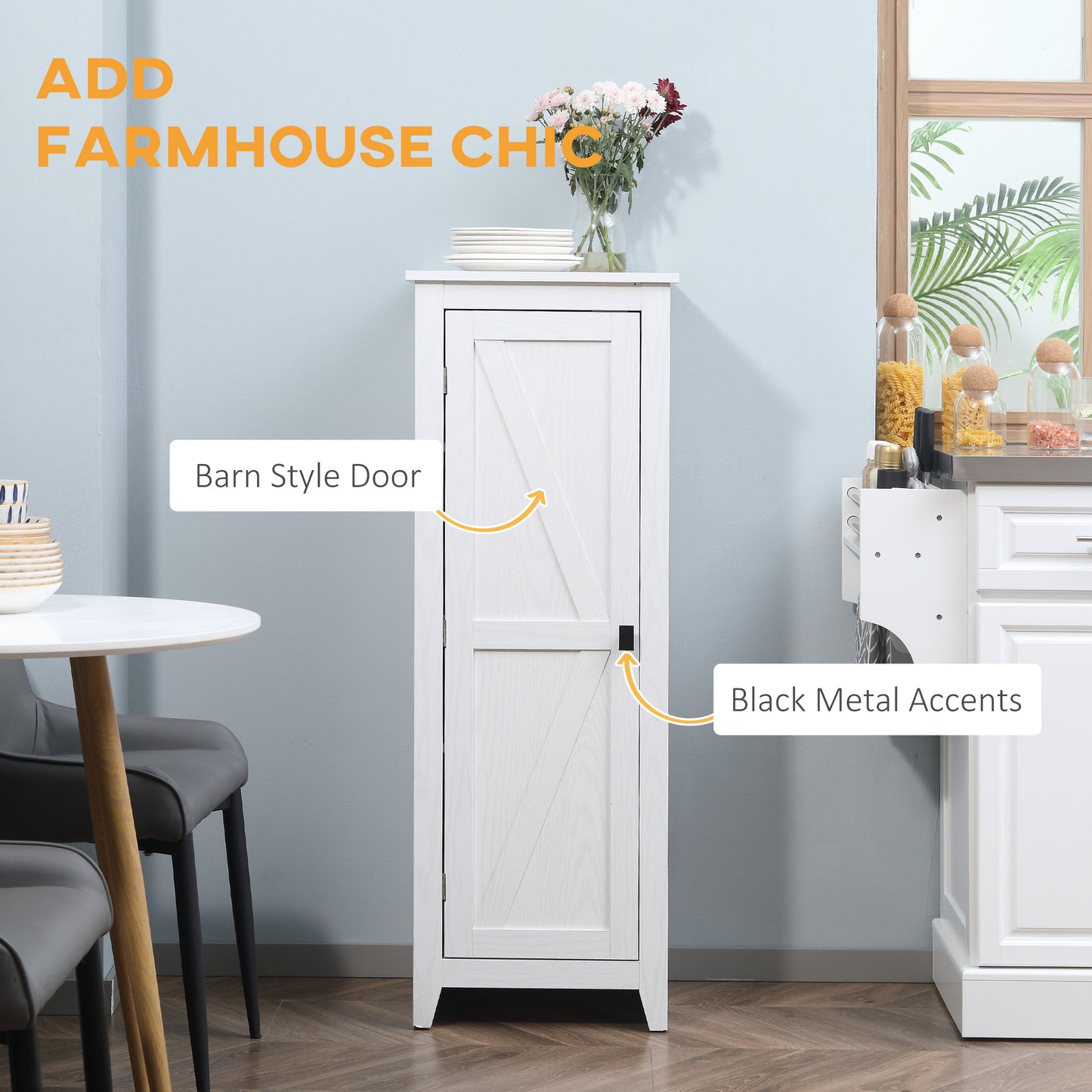 HOMCOM 48" Farmhouse Kitchen Pantry Storage Cabinet with Barn Door, Kitchen Pantry Cabinet with Adjustable Shelves, Natural