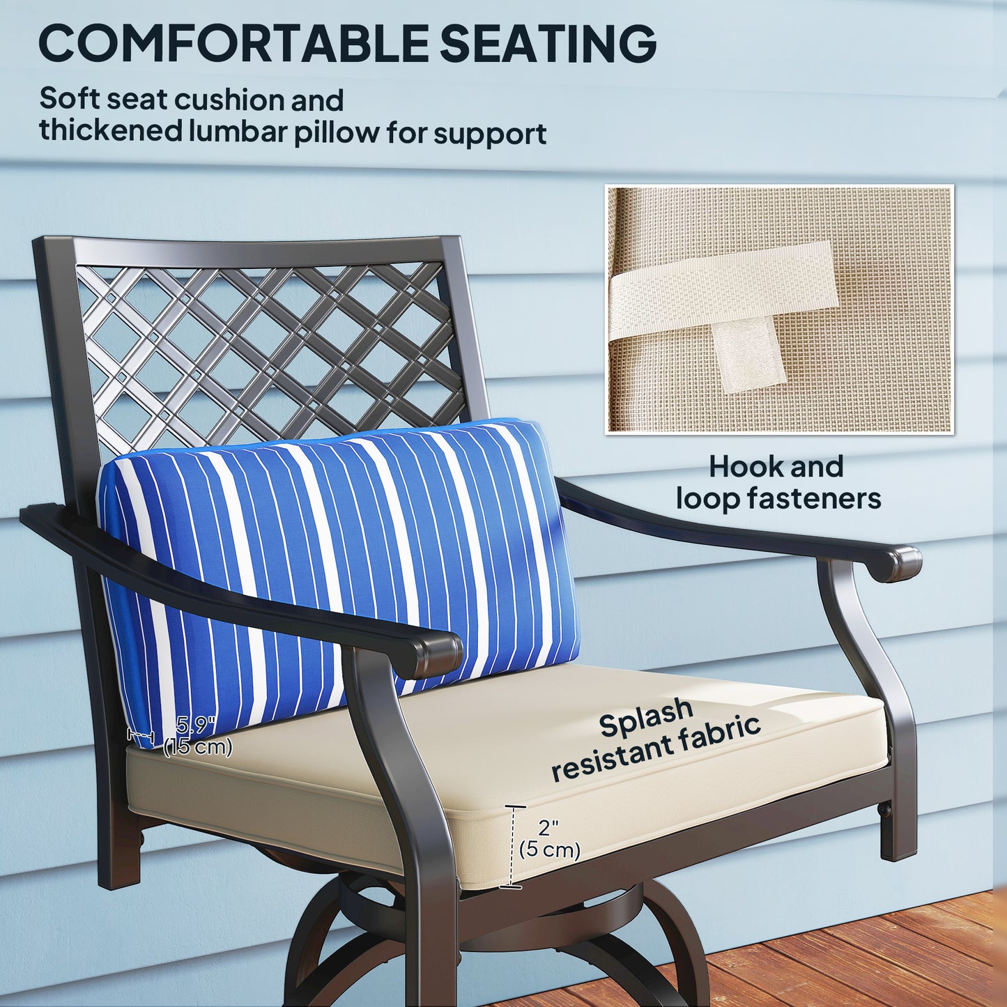 Outsunny Outdoor Bar Stools Set of 2, Bar Height Swivel Patio Chairs with Cushion, Pillow Footrest for Poolside, Backyard