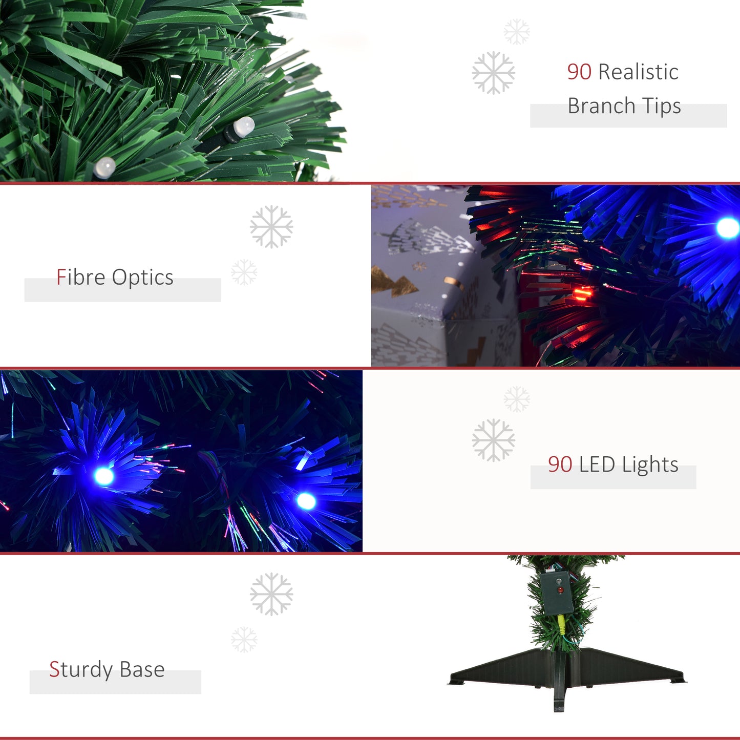 HOMCOM 4ft Prelit Artificial Optical Xmas Tree Spruce Hinged Full Tree