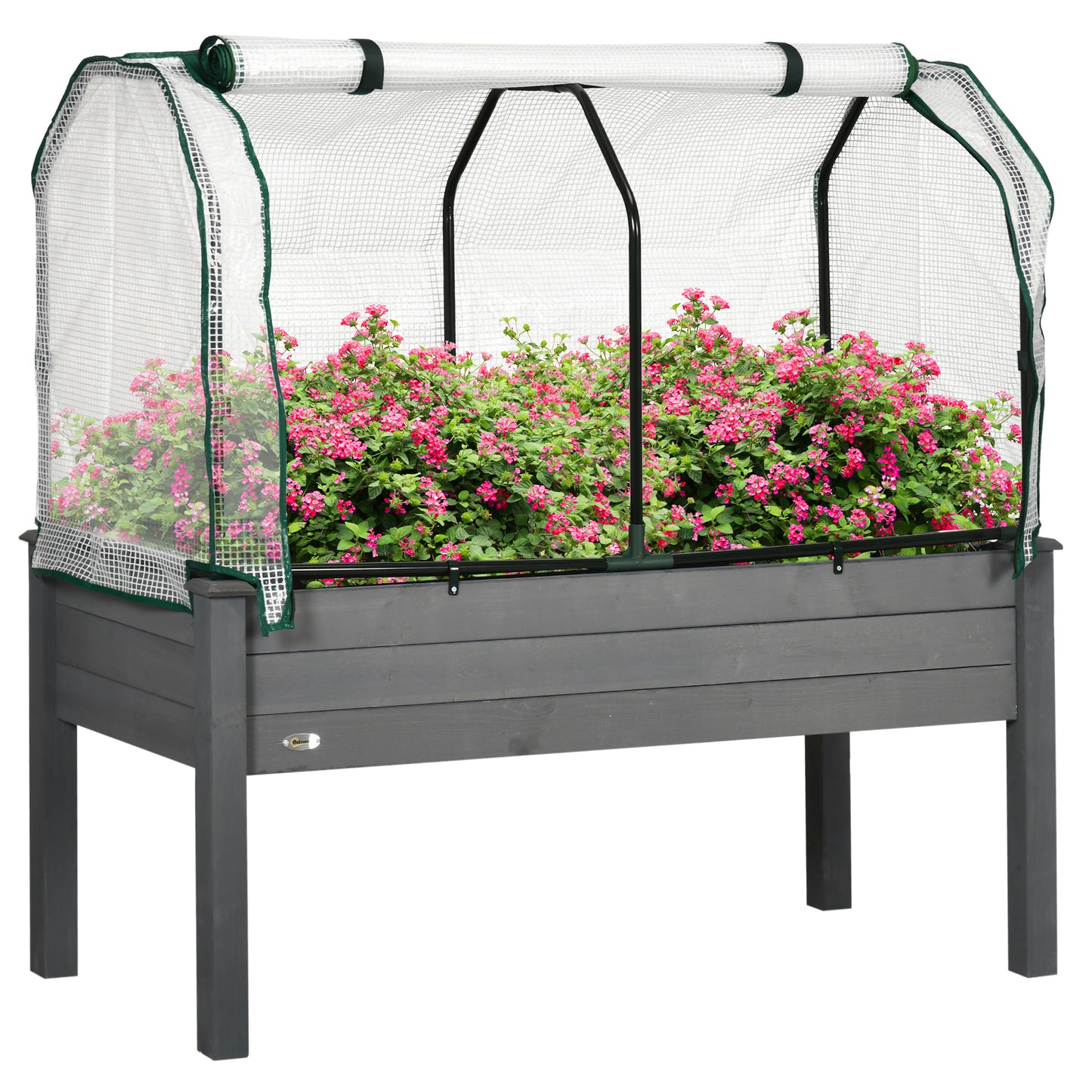 Outsunny Raised Garden Bed with PE Greenhouse Cover Outdoor Elevated Wood Planter Box for Herbs and Vegetables, Use for Patio, Backyard, Balcony, 48 x 22 x 46 inch, Natural