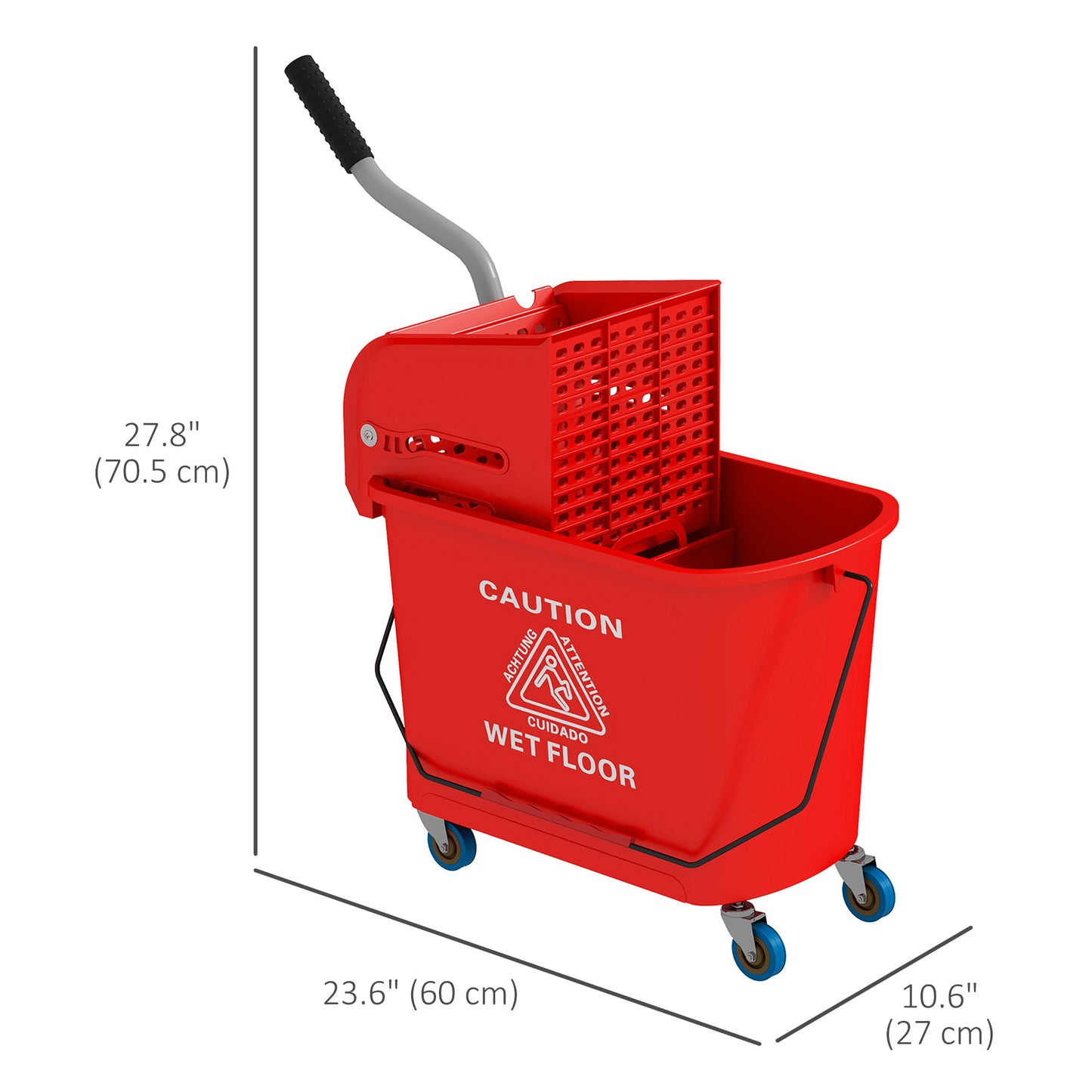 HOMCOM Compact Mop Bucket with Wringer, Mop Bucket on Wheels, 5 Gallon, Separate Dirty and Clean Water, Yellow