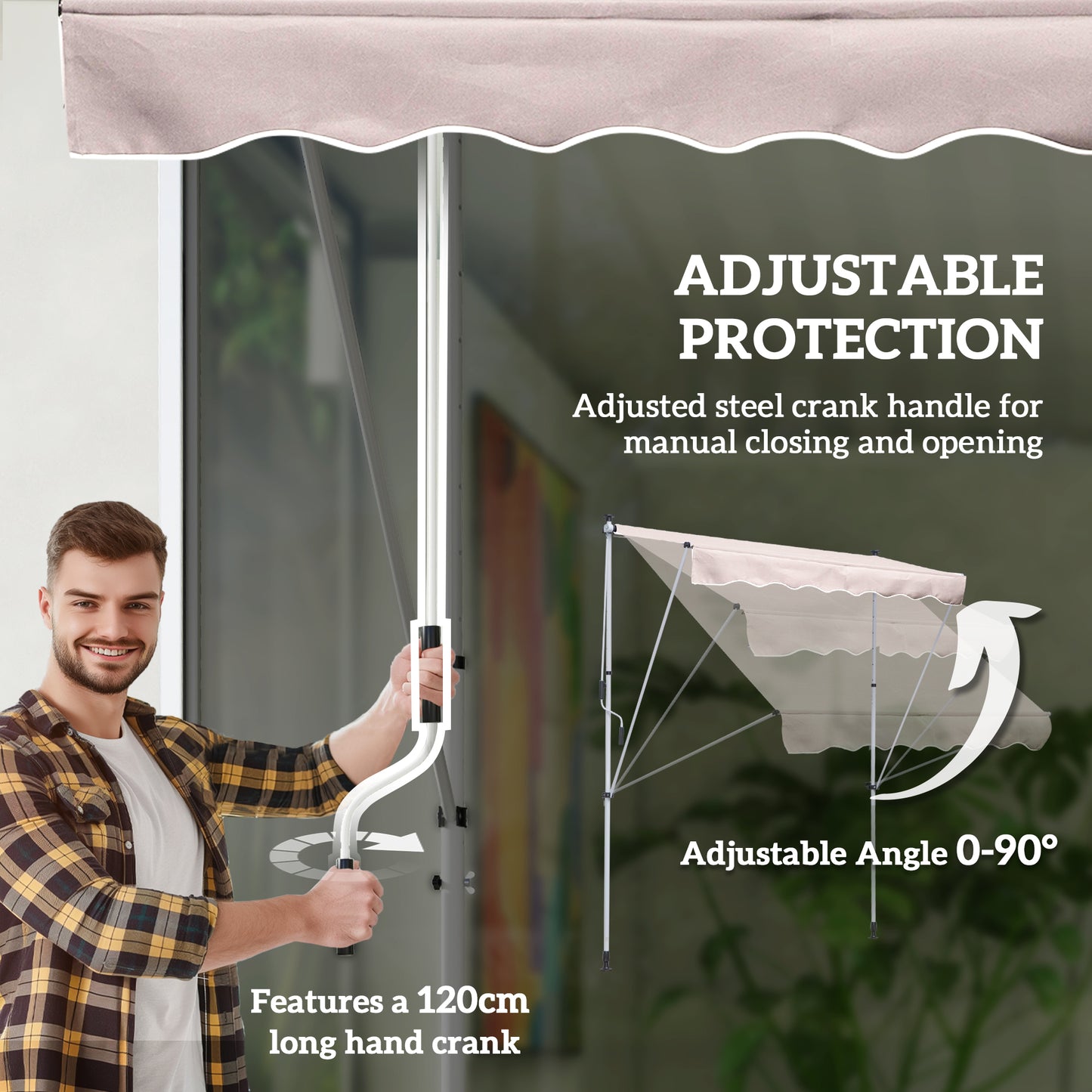 Outsunny 6.6'x5' Manual Retractable Patio Awning Window Door Sun Shade Deck Canopy Shelter Water Resistant UV Protector Beige