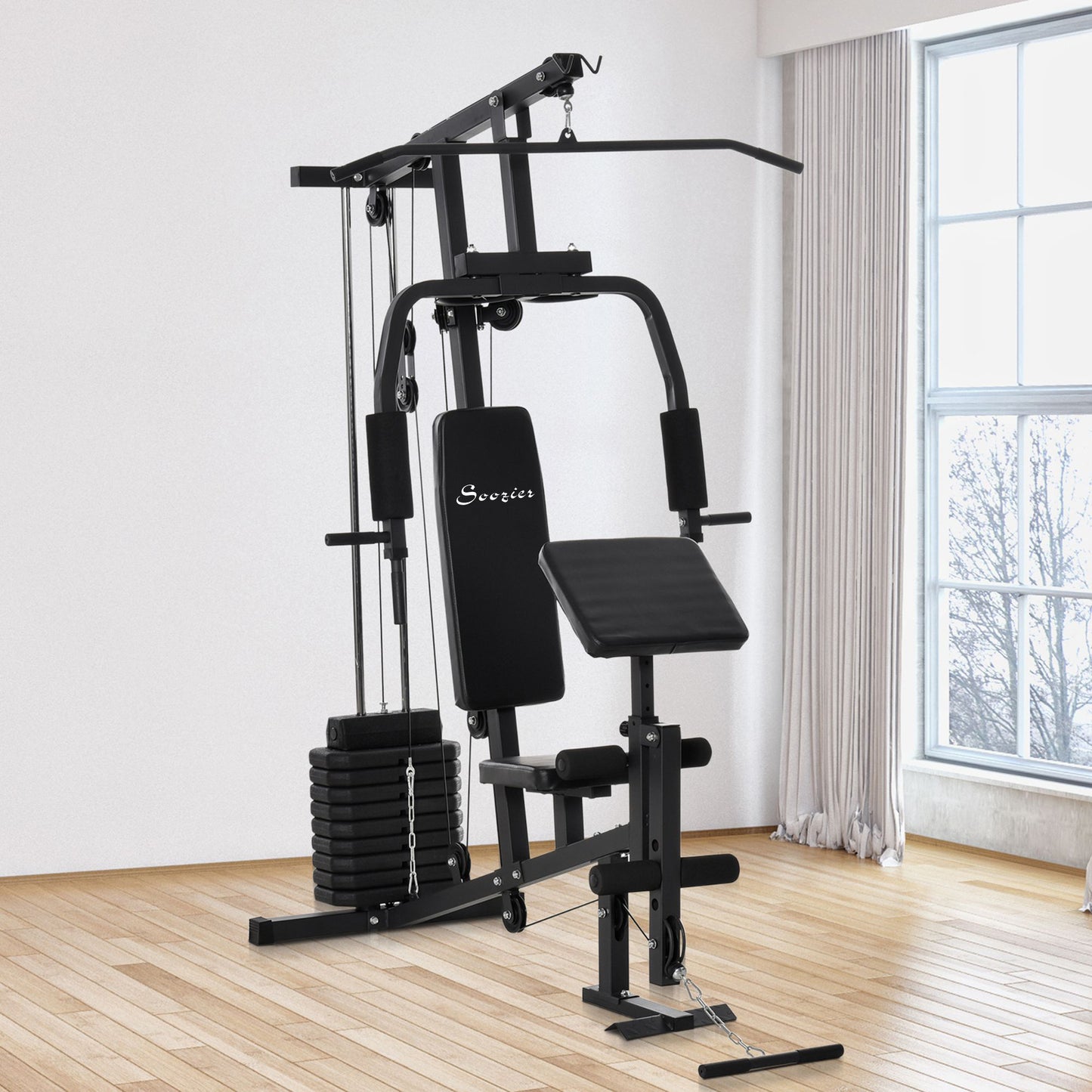 Soozier Multi-Exercise Home Gym Station with 99lbs Weight Stack, for Full Body Workout