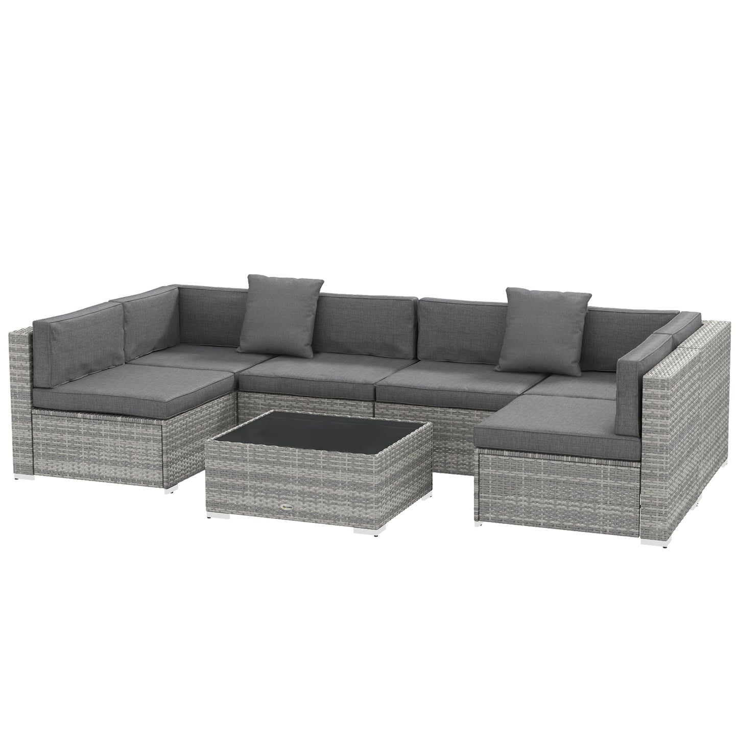 Outsunny 7pcs Garden Wicker Sectional Set w/ Tea Table Patio Rattan Lounge Sofa with Cushion for Outdoor Deck Orange