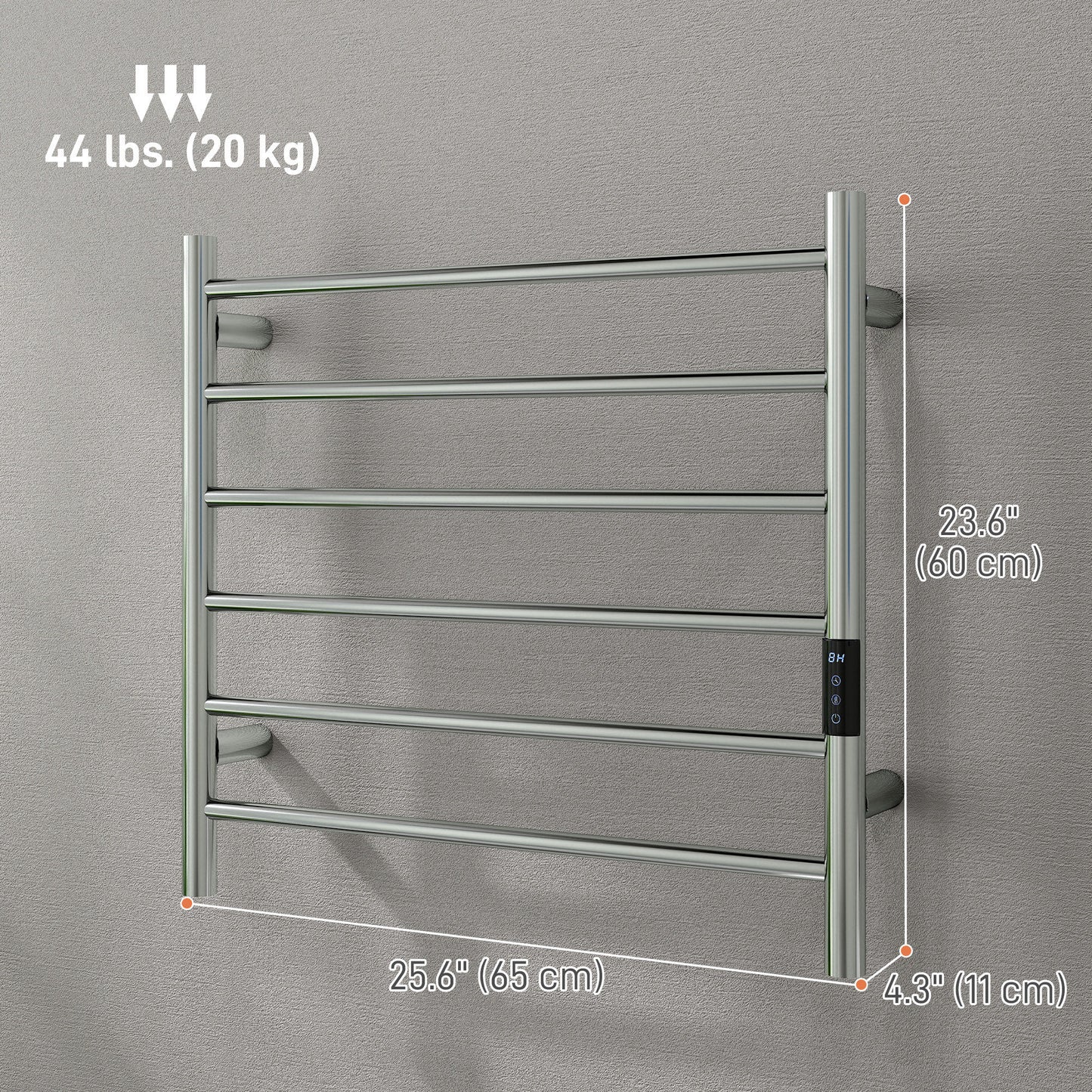 HOMCOM Towel Warmer, Stainless Steel Smart WiFi Heated Towel Rack, Wall Mounted with 6 Bars and Adjustable Temperature, Silver