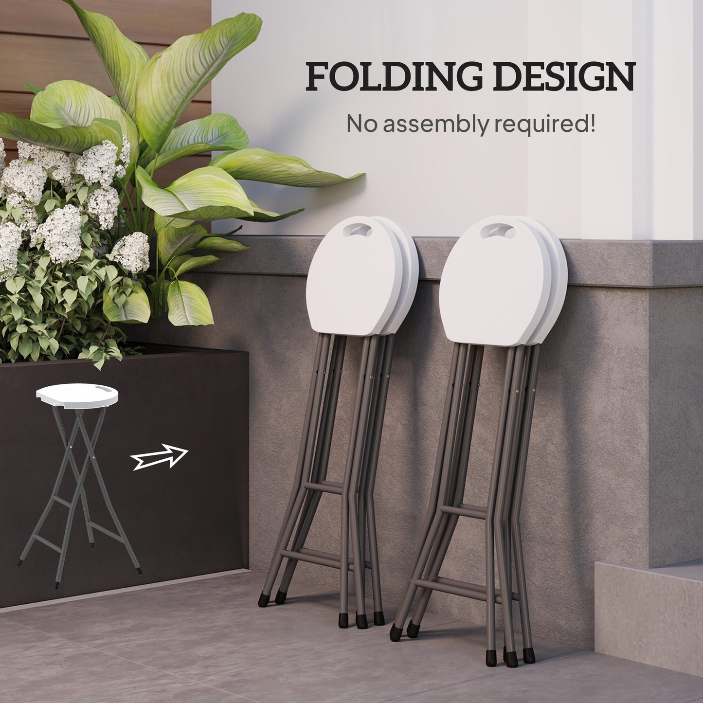 Outsunny Set of 4 Folding Outdoor Bar Stools, 29" Counter Height Stools with Handle, Indoor Outdoor Stool Chair with Footrest