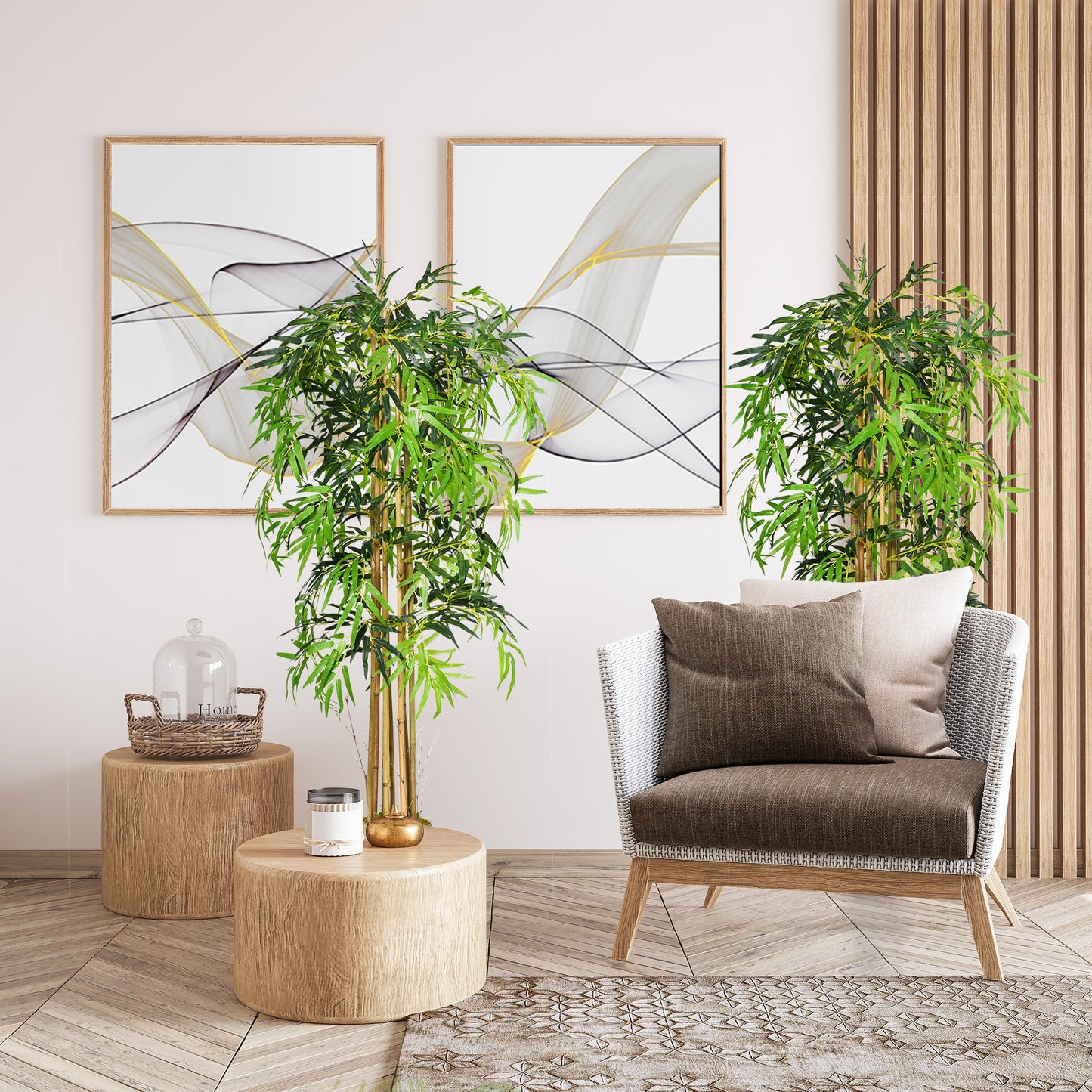HOMCOM Set of 2 4.5FT Artificial Bamboo Tree Faux Decorative Plant in Nursery Pot for Indoor Outdoor Décor