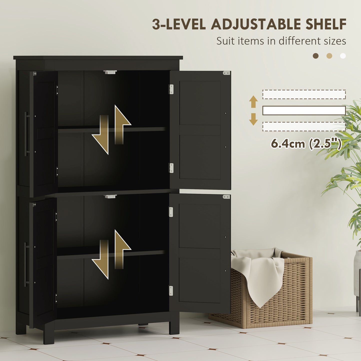 HOMCOM Farmhouse Bathroom Storage Cabinet, Bathroom Floor Cabinet with Barn Doors and Adjustable Shelf, Black