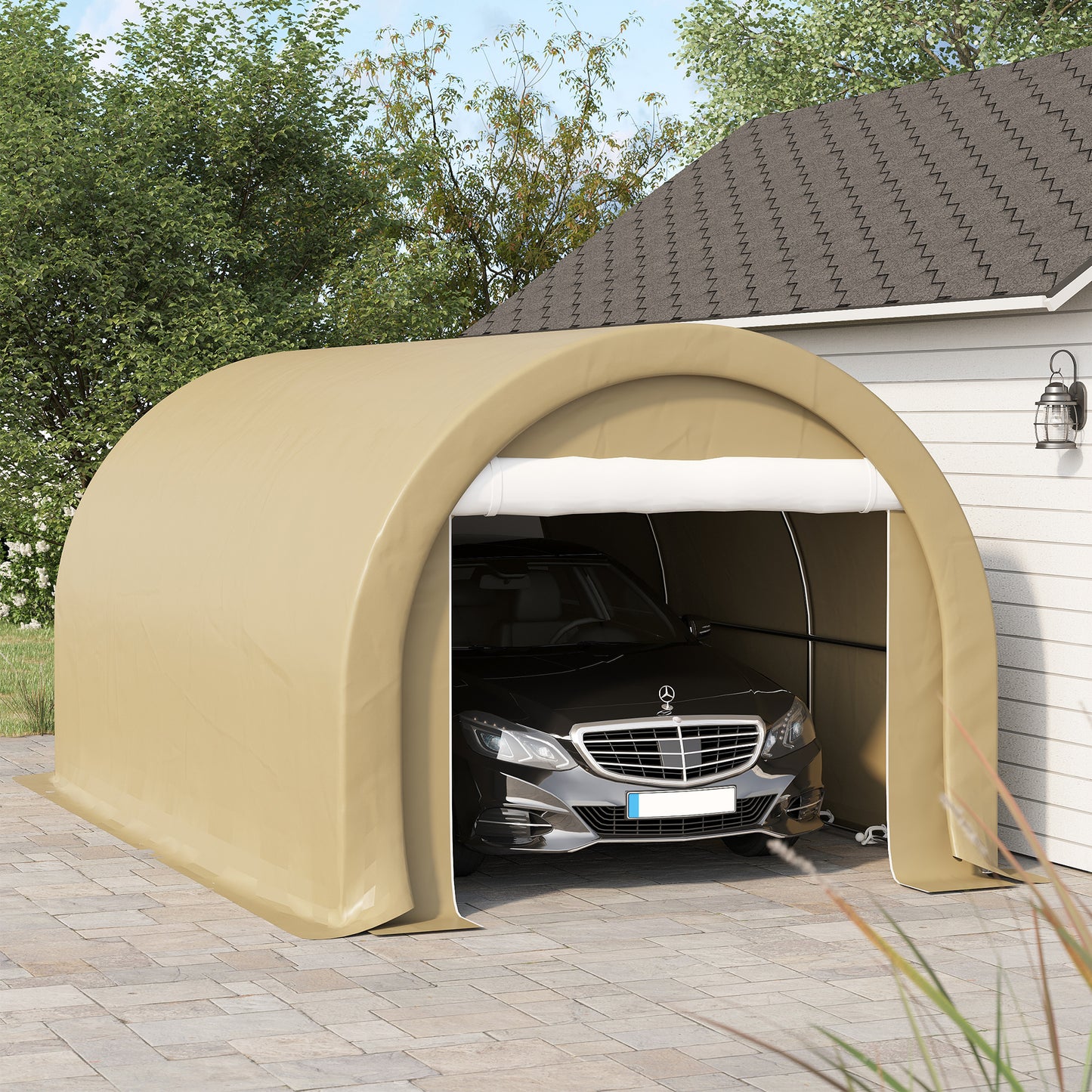 Outsunny 10' x 16' Heavy Duty Portable Carport Tent with Zippered Door, PE Cover for Car, Boat, Motorcycle, Bike, White
