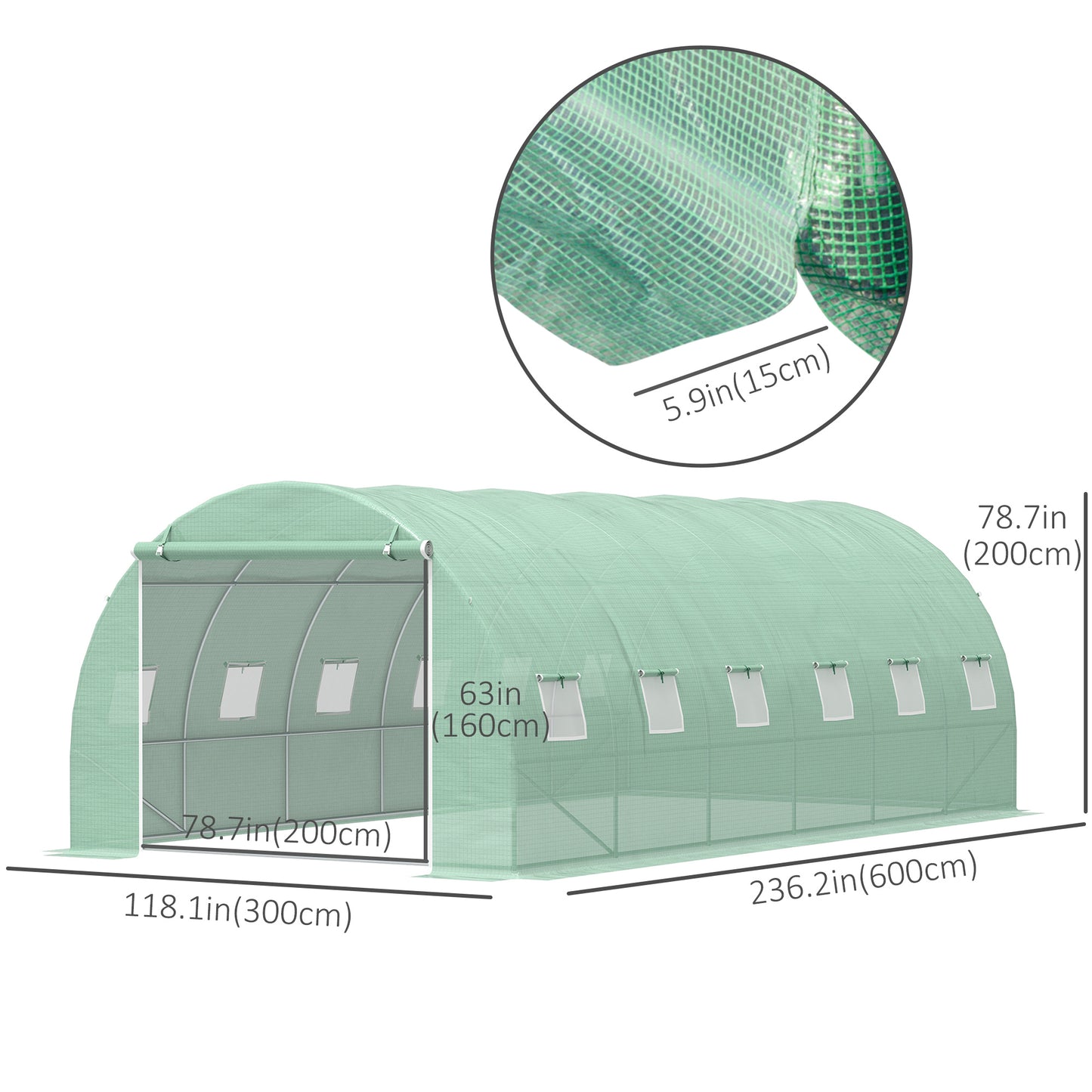 Outsunny Walk-in Greenhouse 20x10x7ft Heavy Duty Outdoor Backyard Seed Plant Vegetables Grow Warm House Green